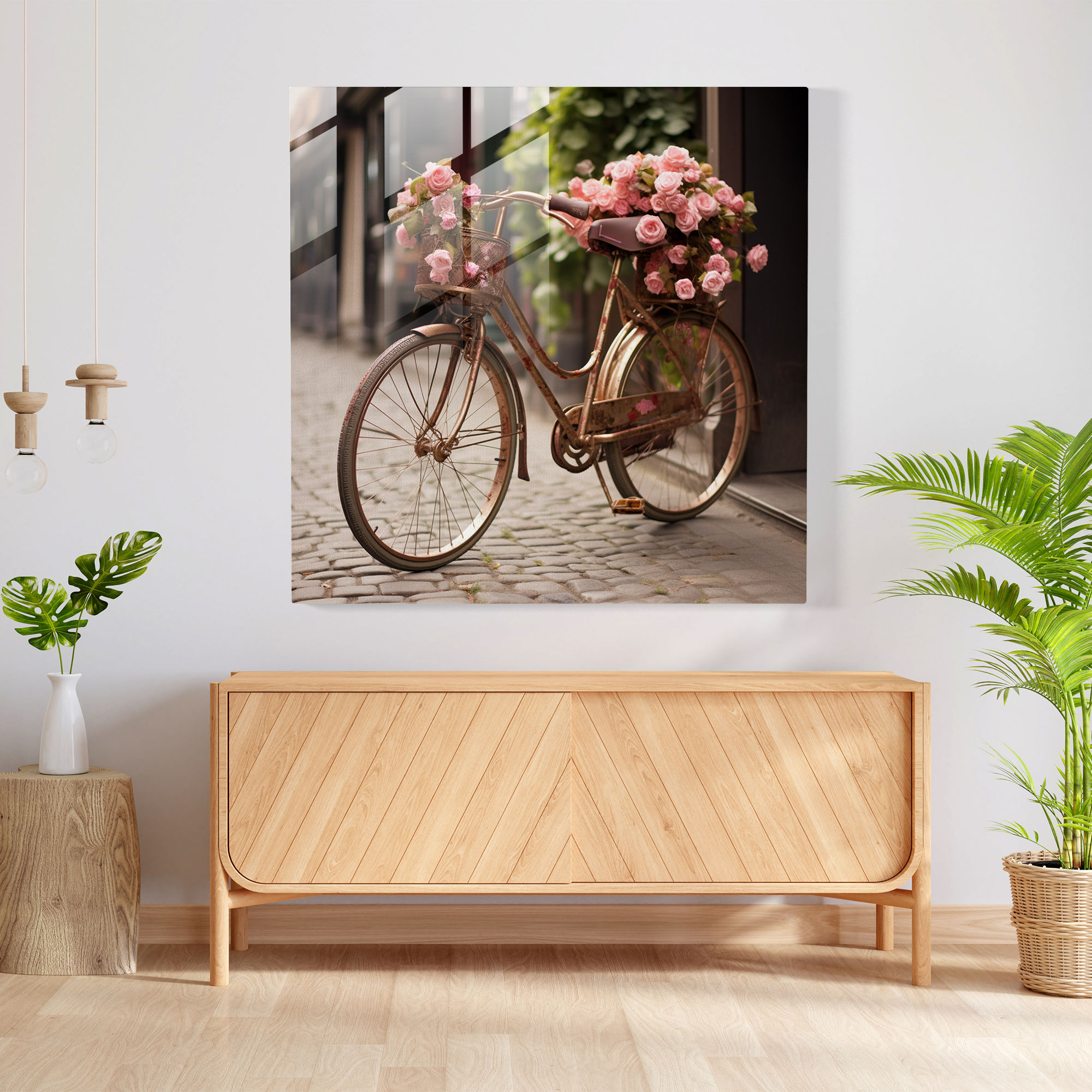 Nostalgia Glass Print: Vintage Bicycle - Nostalgia, Glass Art, Leisurely Rides, Glass Wall Art