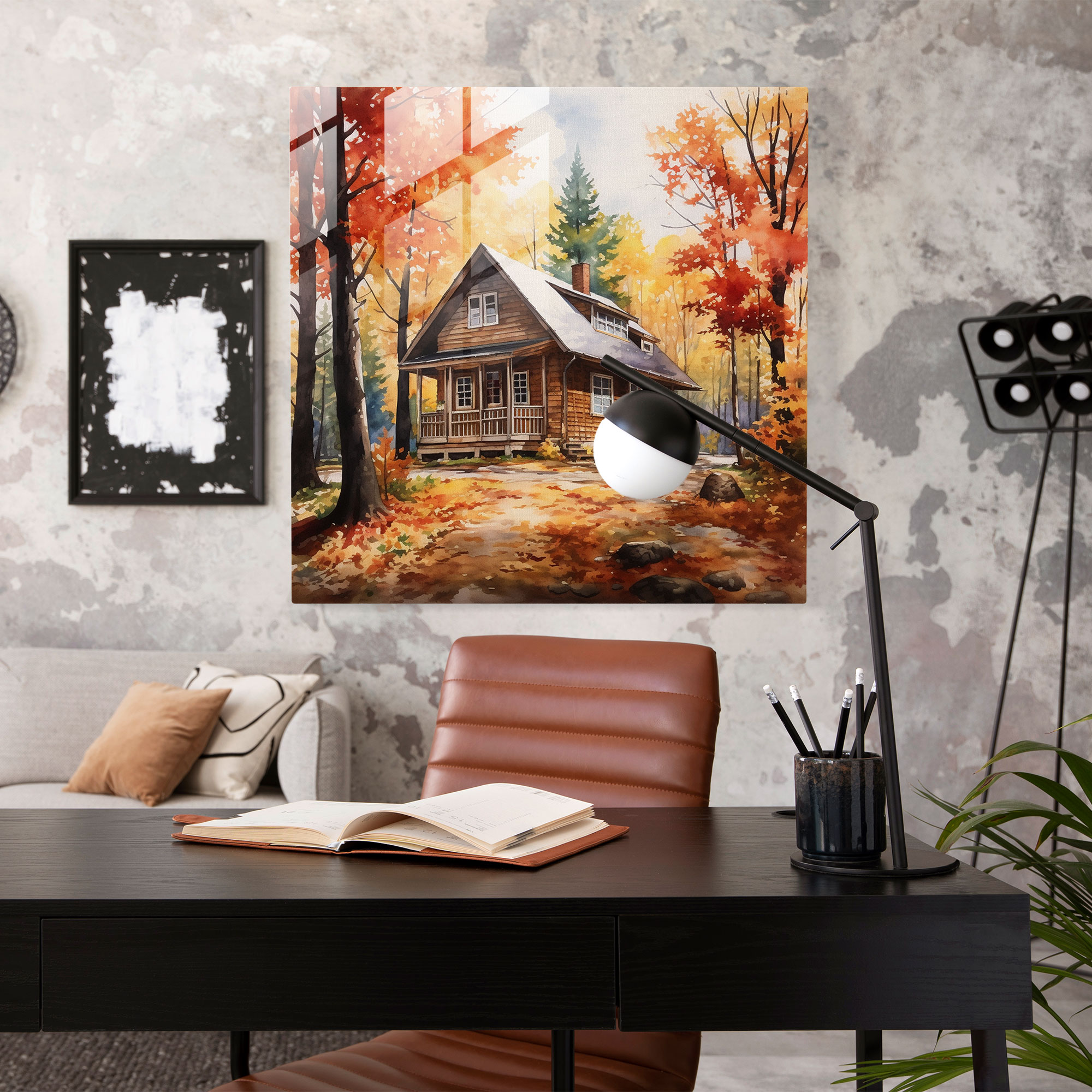 Cozy Cabin Glass Print - Nostalgia, Glass Wall Art, Nostalgia, Wall Decoration