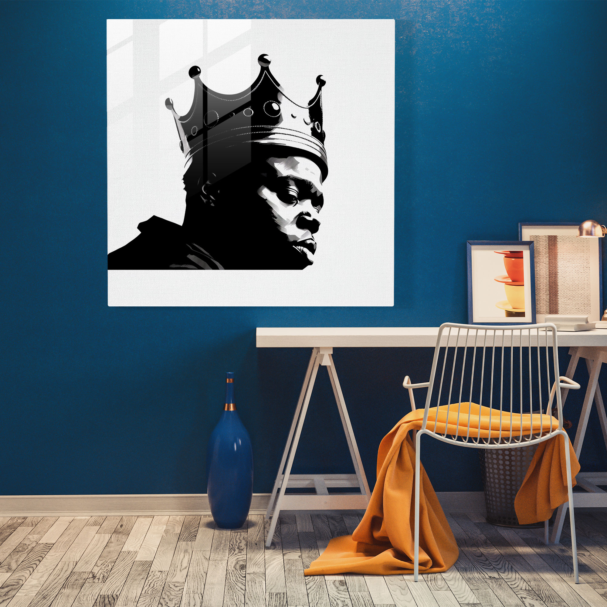 Notorious Big Cam Tablo - Minimalist Siyah Beyaz - Duvar Sanatı Cam Tablo Duvar Dekorasyonu