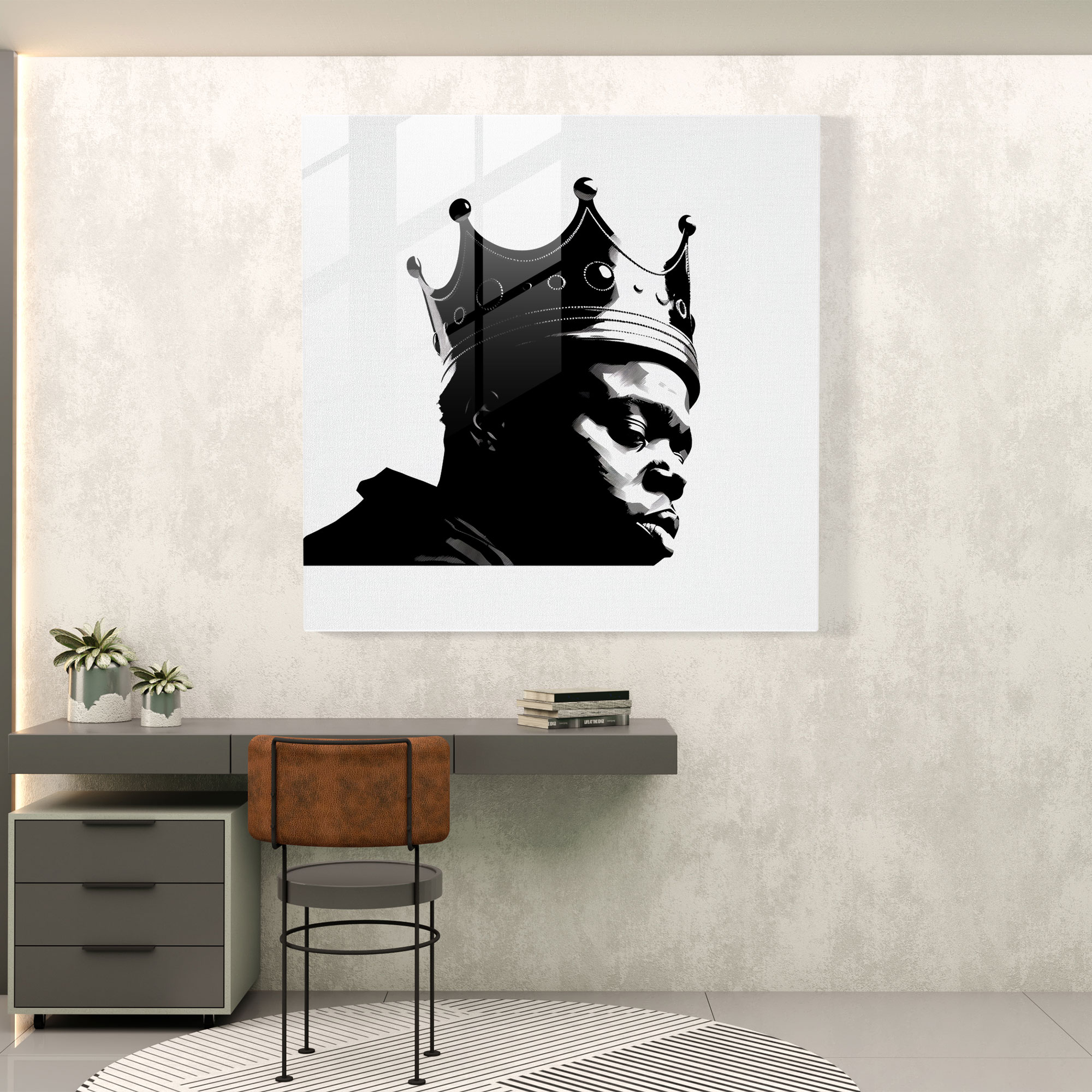 Notorious Big Cam Tablo - Minimalist Siyah Beyaz - Duvar Sanatı Cam Tablo Duvar Dekorasyonu