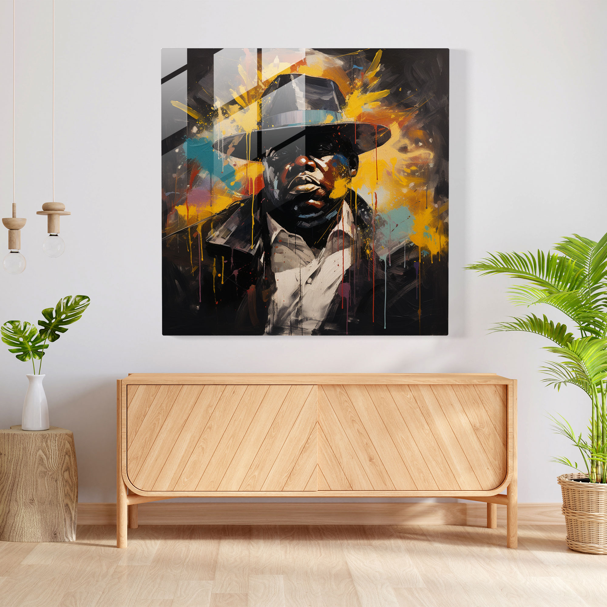 Emotional Notorious Big Glass Print - Abstract Expressionist Painting - Notorious Big, Home Decoration, Notorious Big, Glass Art
