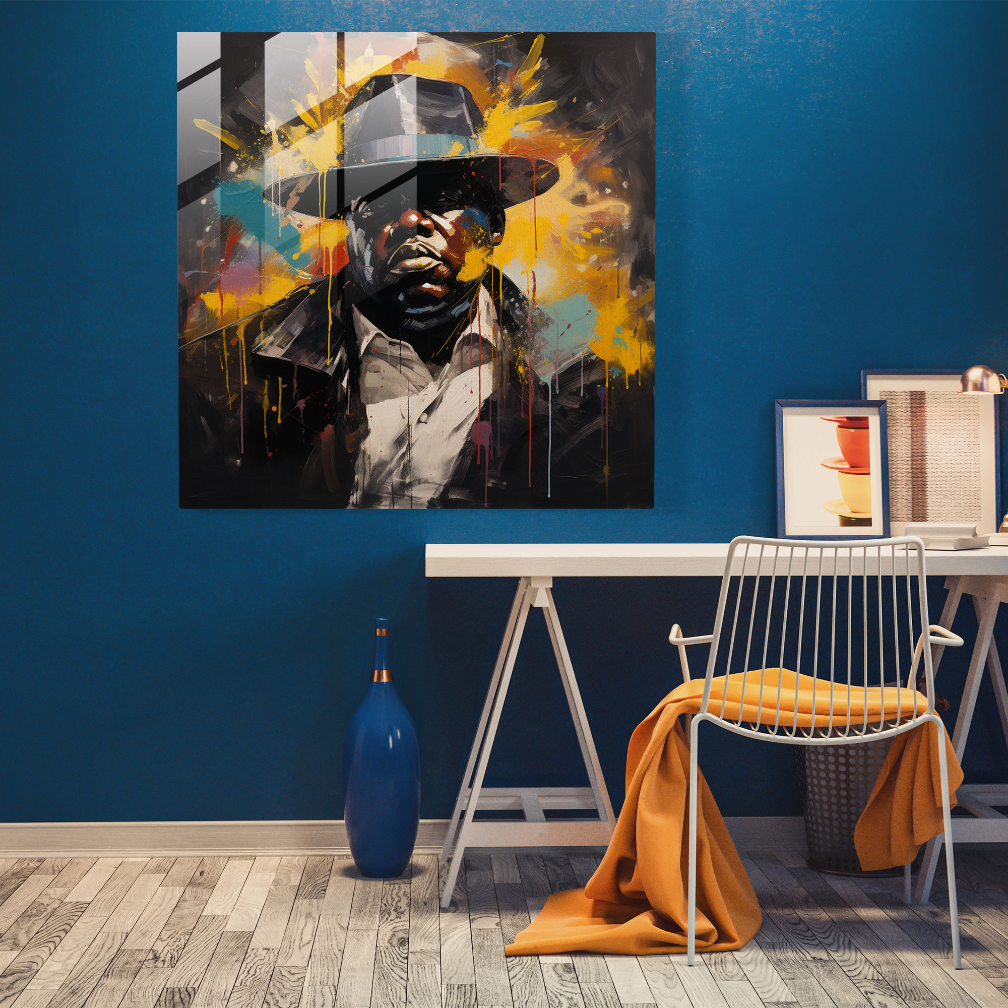 Emotional Notorious Big Glass Print - Abstract Expressionist Painting - Notorious Big, Home Decoration, Notorious Big, Glass Art