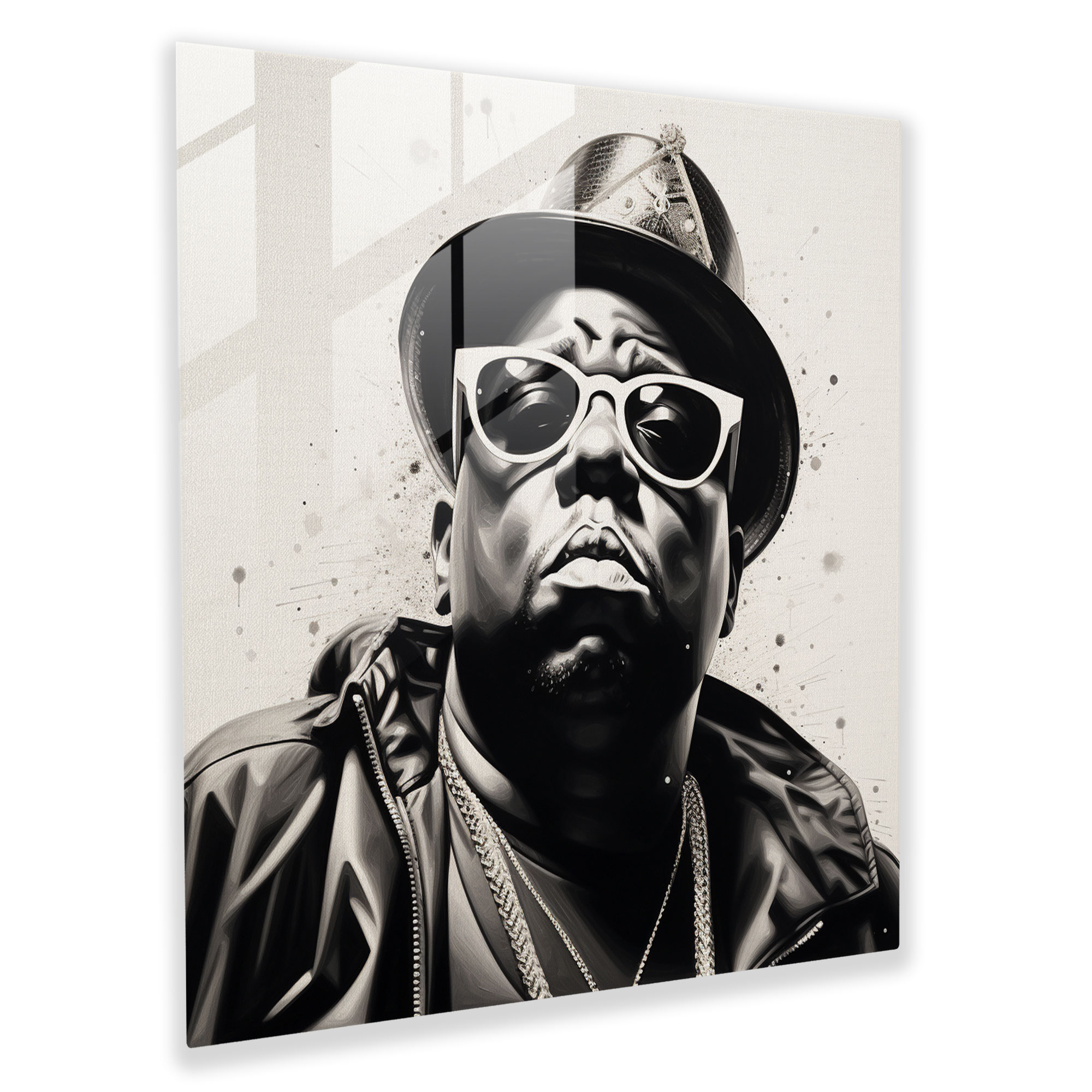 Realistic Notorious Big Glass Print - Detailed Black And White Portrait - Notorious Big, Glass Wall Art, Notorious Big, Realistic Portrait