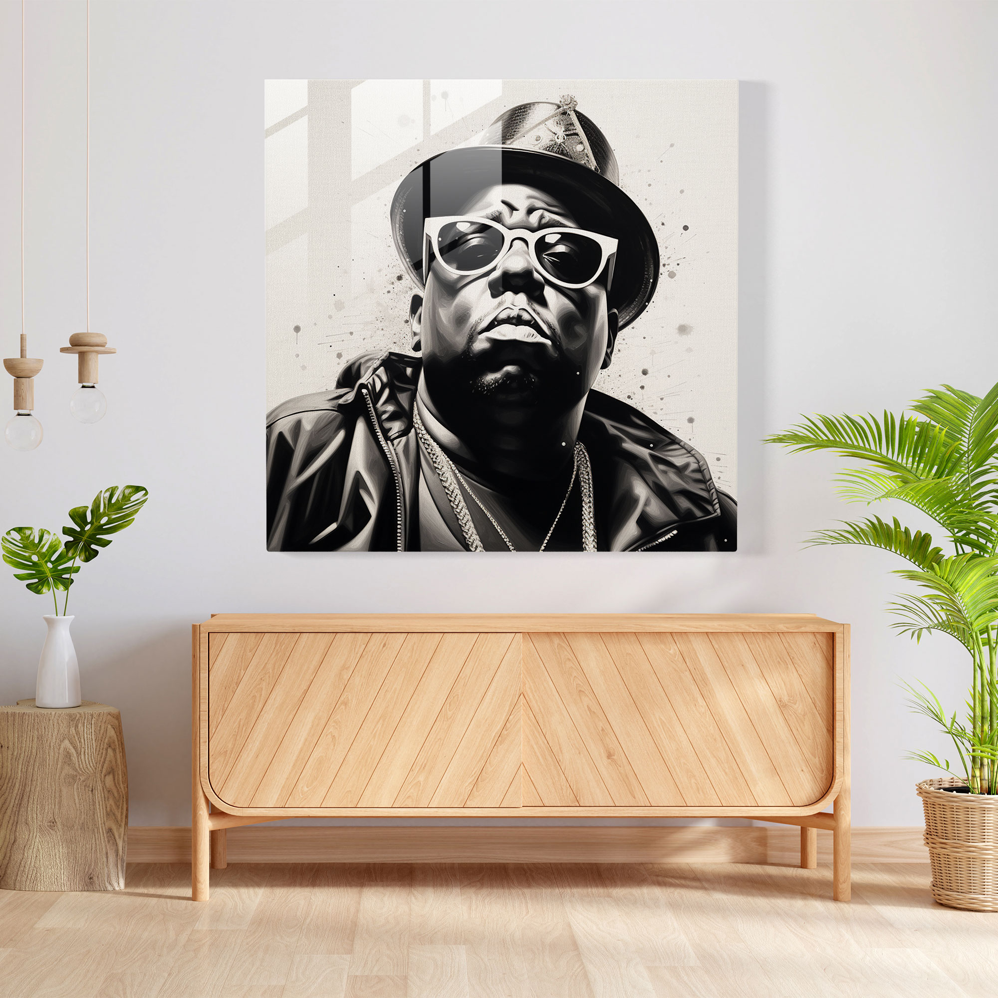 Realistic Notorious Big Glass Print - Detailed Black And White Portrait - Notorious Big, Glass Wall Art, Notorious Big, Realistic Portrait