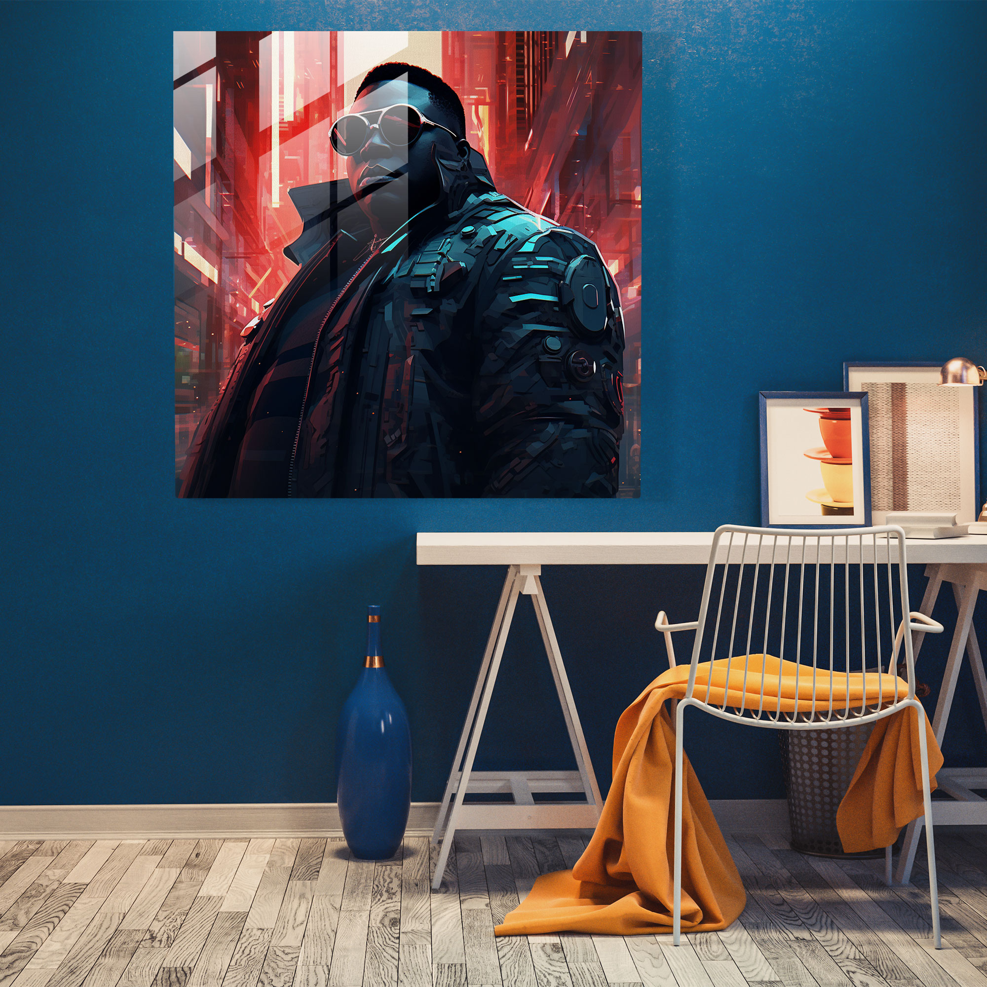 Cyberpunk Notorious Big Glass Print - Futuristic Digital Art - Notorious Big, Home Decoration, Futuristic Illustration, Glass Art