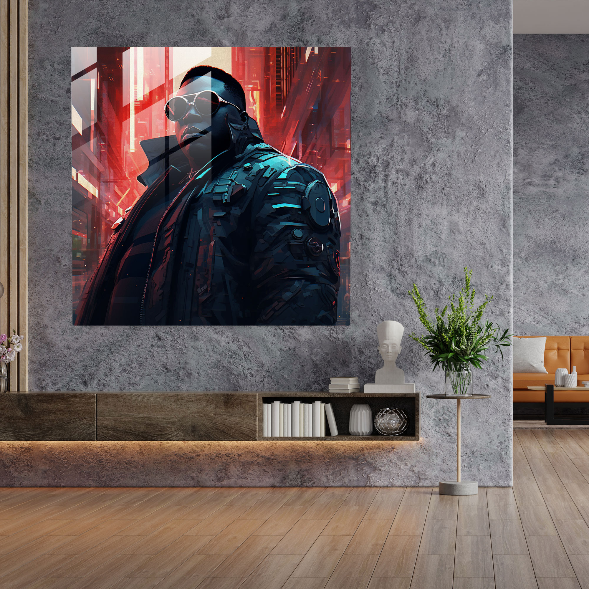 Cyberpunk Notorious Big Glass Print - Futuristic Digital Art - Notorious Big, Home Decoration, Futuristic Illustration, Glass Art