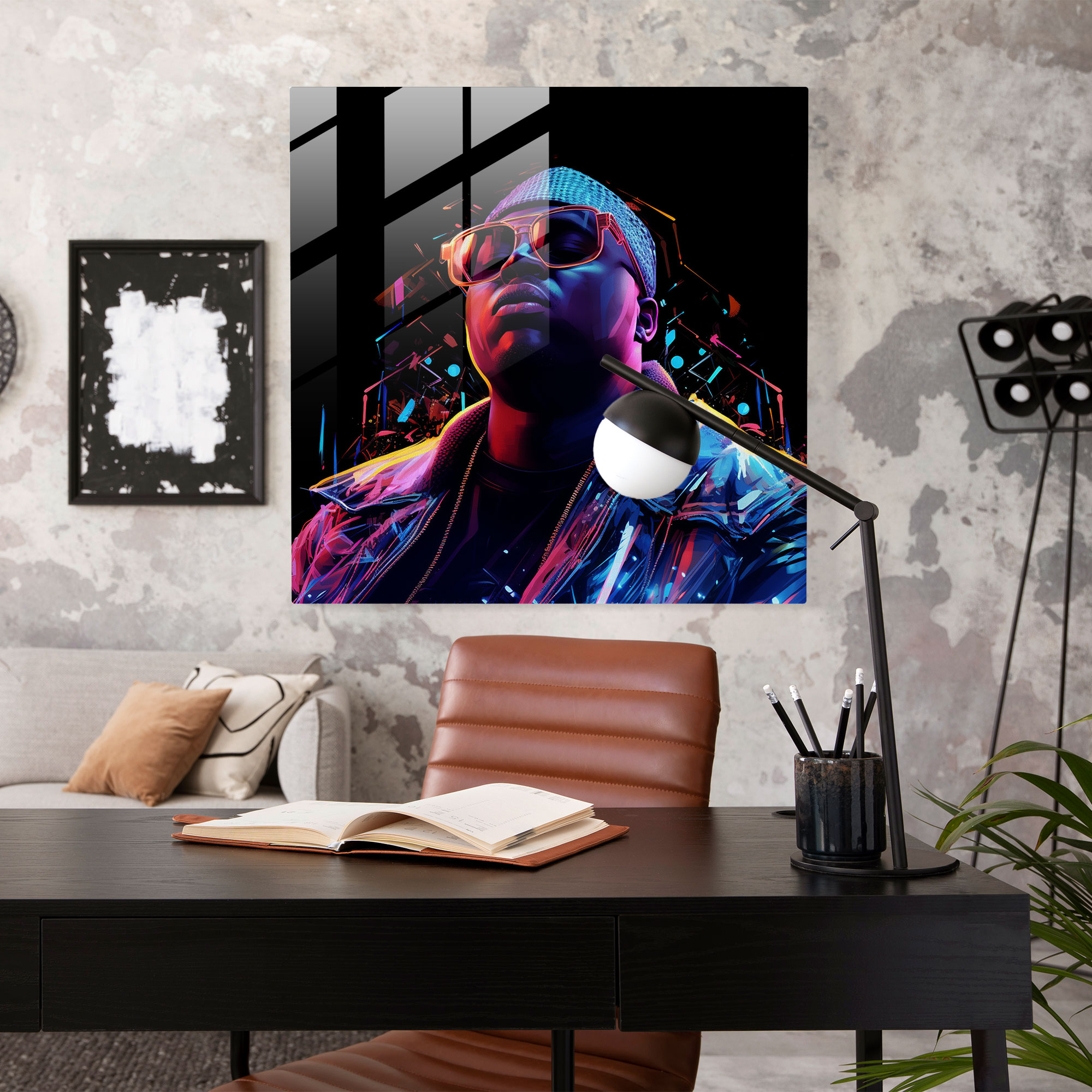 Notorious B.i.g. Digital Art Glass Print - Notorious Big, Glass Wall Art, Neon Lights, Glitch Aesthetics