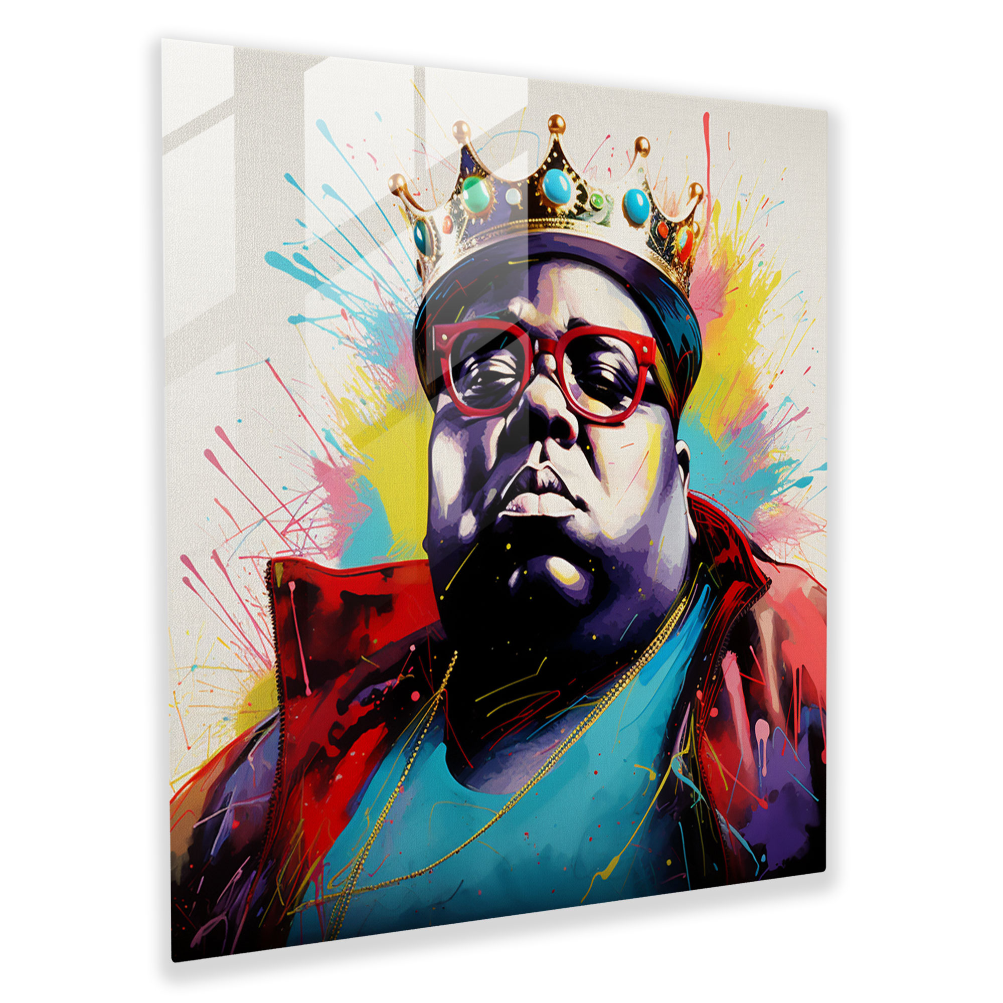 Notorious B.i.g. Glass Print - Notorious Big, Vibrant Colors, Graffiti Style, Glass Wall Art