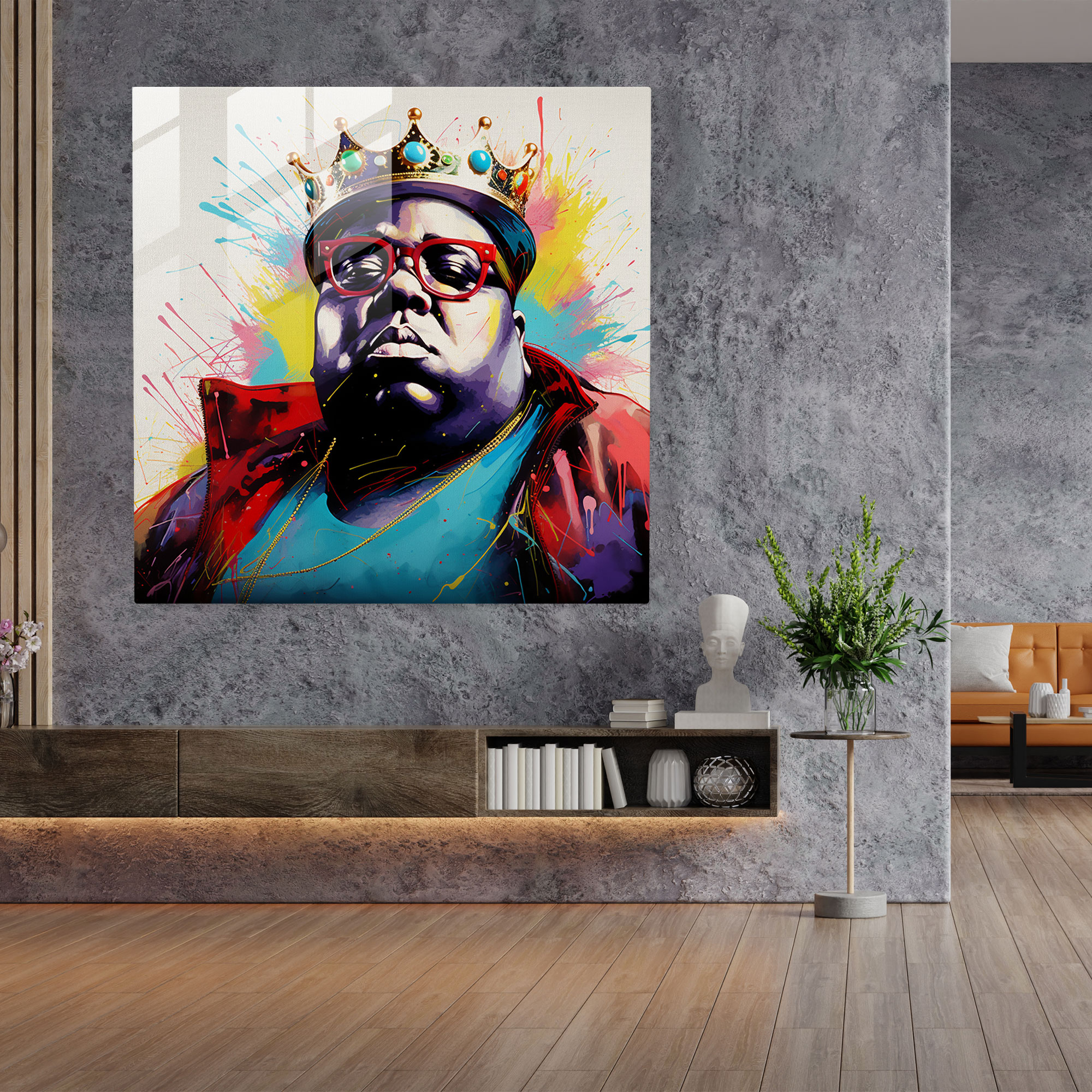 Notorious B.i.g. Glass Print - Notorious Big, Vibrant Colors, Graffiti Style, Glass Wall Art
