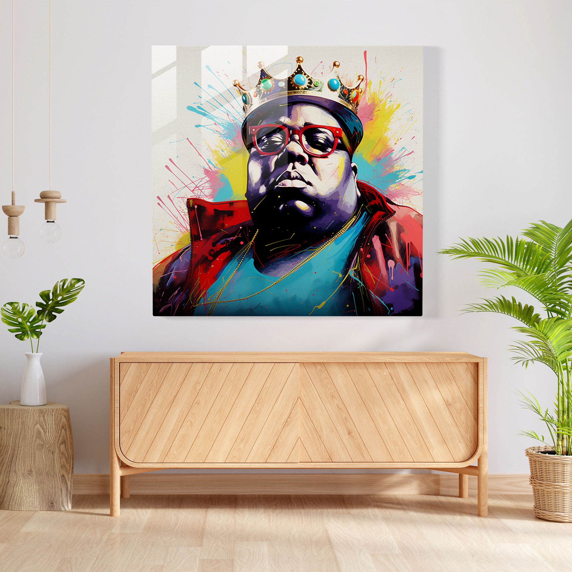 Notorious B.i.g. Glass Print - Notorious Big, Vibrant Colors, Graffiti Style, Glass Wall Art