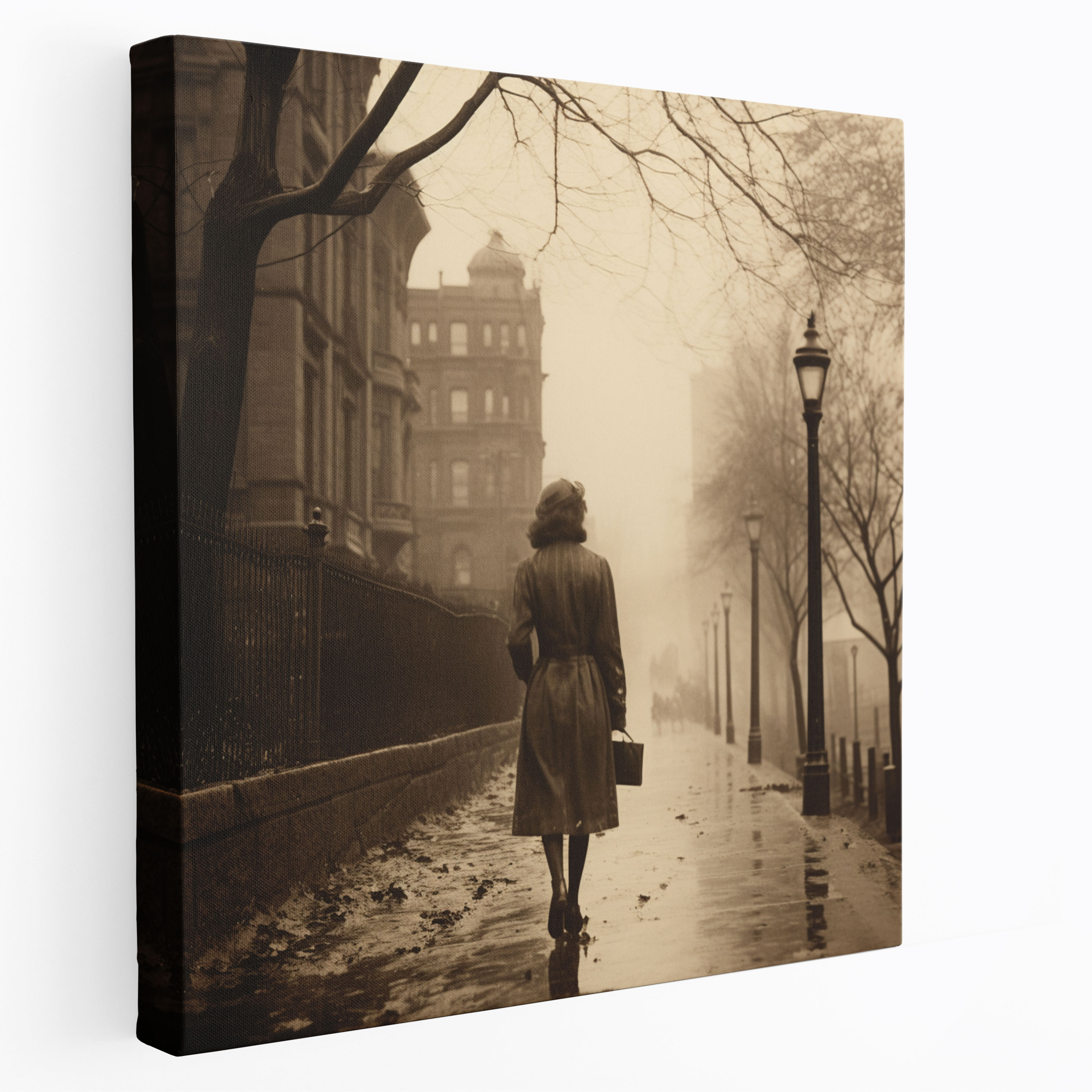 Nostalgia Canvas Print - Woman Walking Down The Street - Nostalgia, Wall Decoration, Vintage, Home Decoration