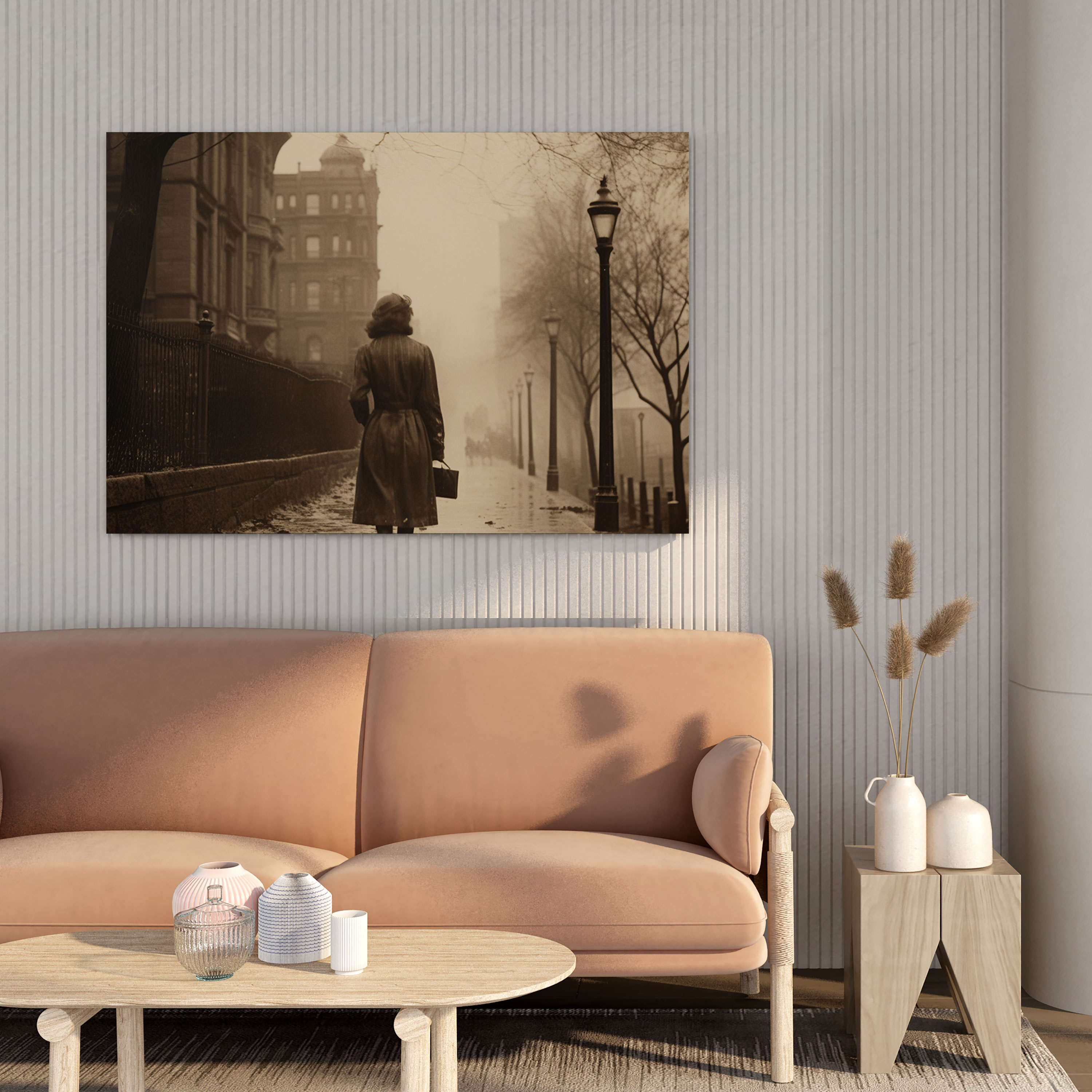 Nostalgia Canvas Print - Woman Walking Down The Street - Nostalgia, Wall Decoration, Vintage, Home Decoration