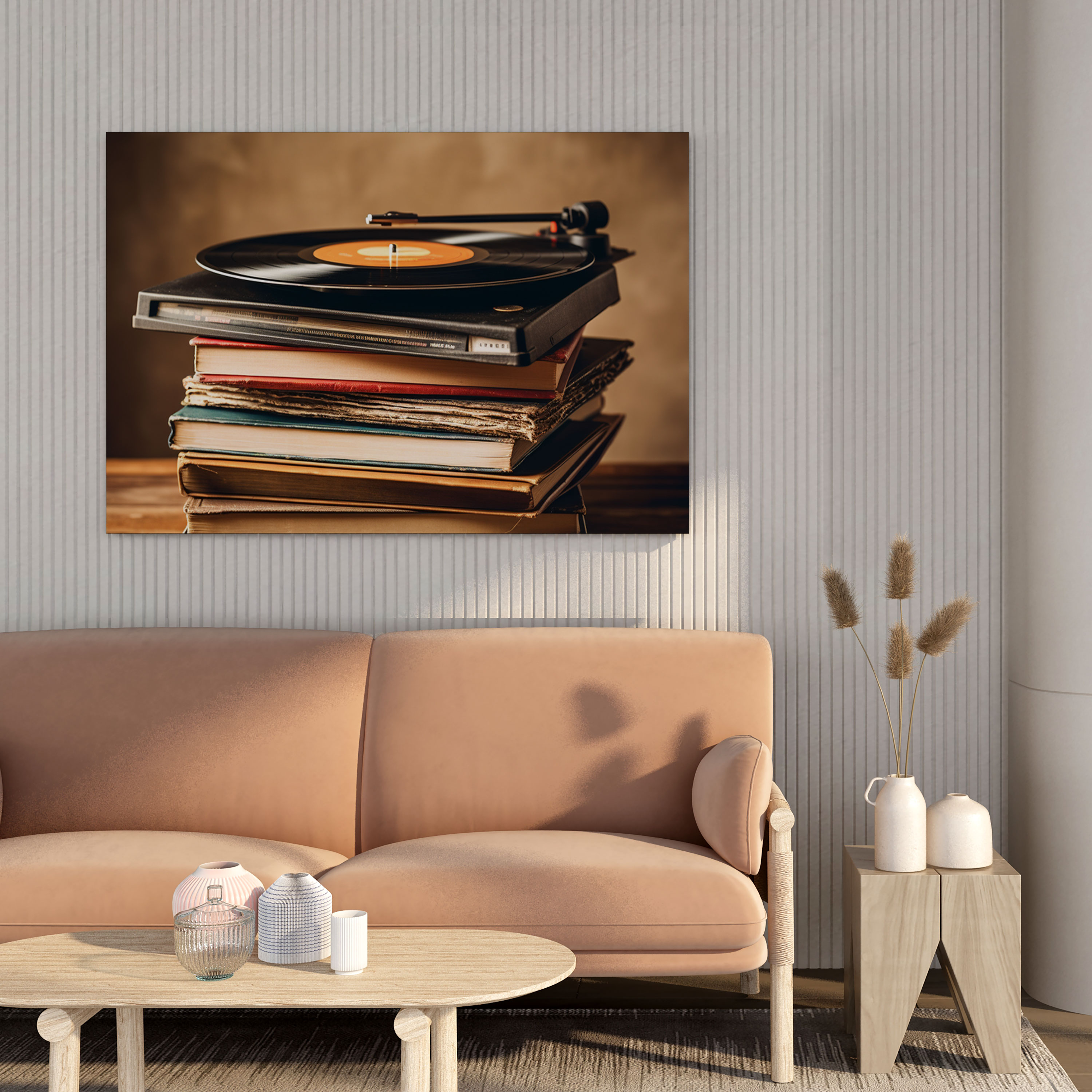 Vinil Plaklarla Yığılmış Klasik Dönüşümlü Kanvas Tablo - Nostalji Eski Okul Yığını Ev Dekorasyonu Klasik Dönüşümlü