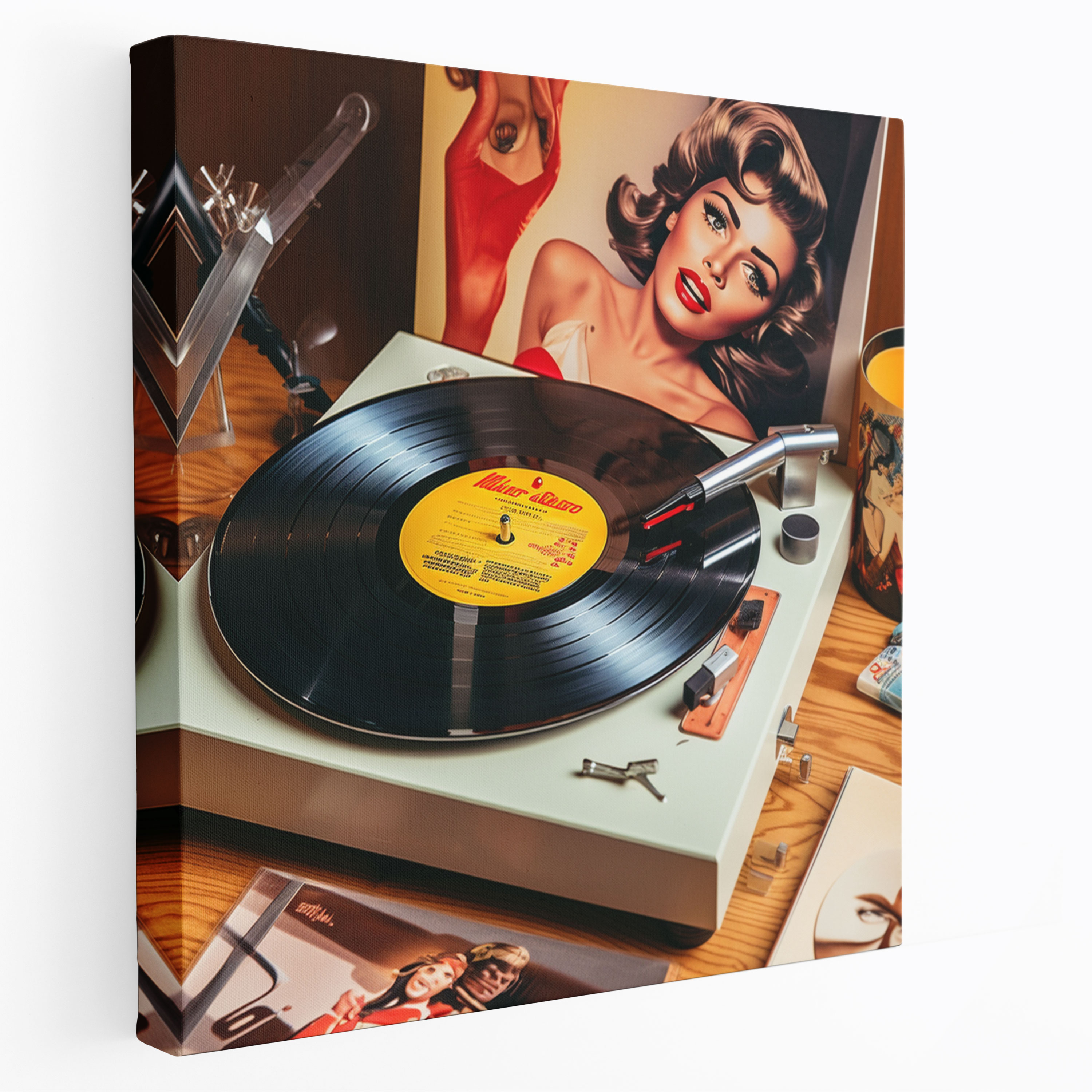 Nostalgia Wall Decoration - Retro Record Player Canvas Print - Nostalgia, Vinyl Records, Wall Art, Album Covers