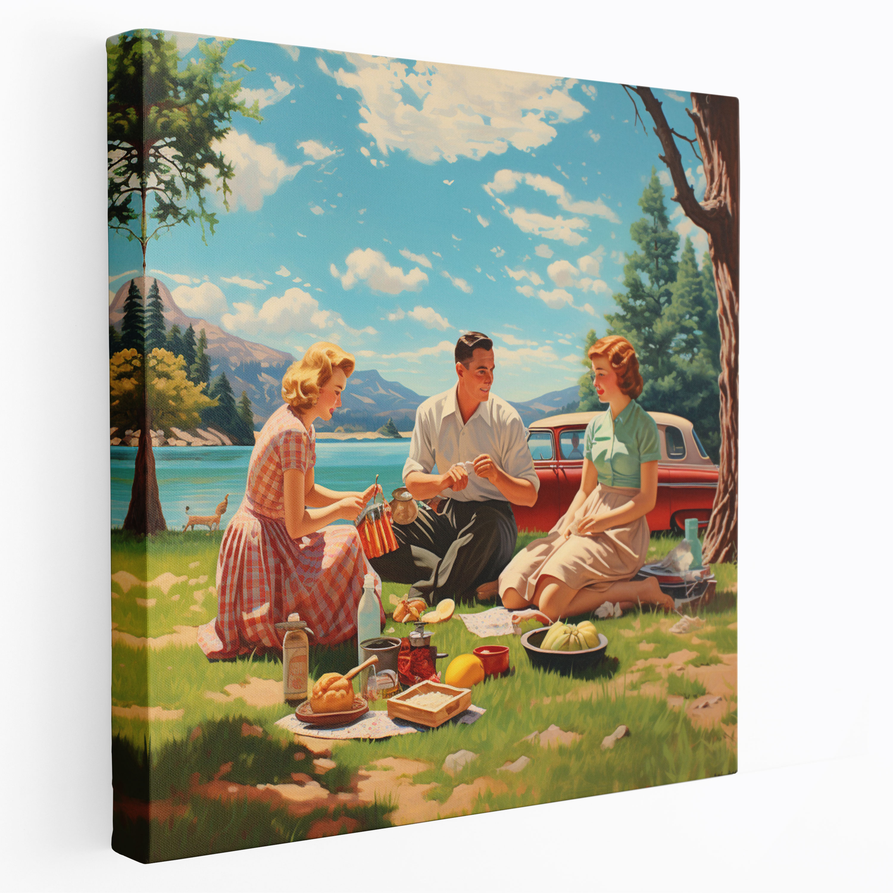 Nostalgia Retro-Style Illustrated Canvas Print - Family Picnic - Nostalgia, Family Picnic, Canvas Wall Art, Nostalgia