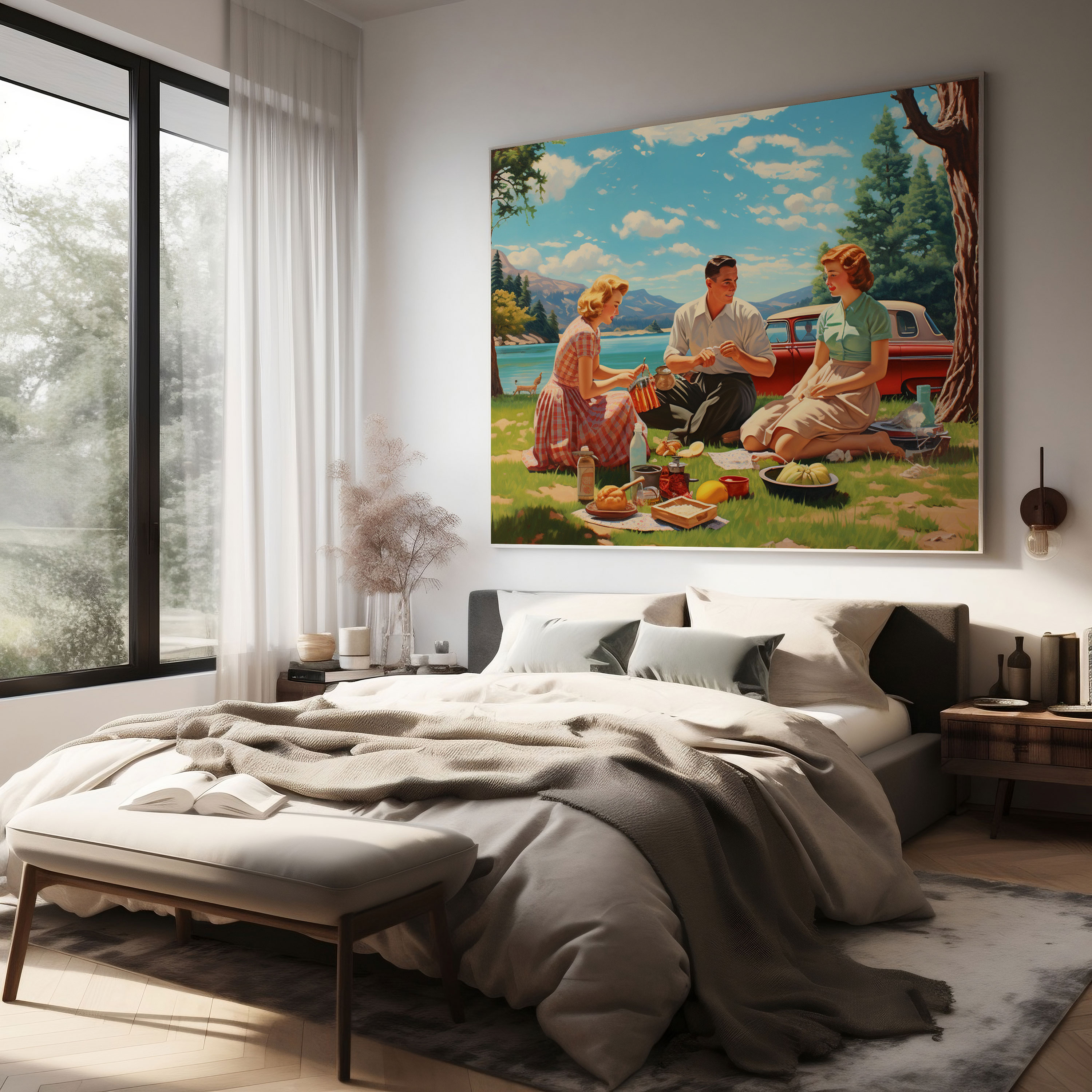 Nostalgia Retro-Style Illustrated Canvas Print - Family Picnic - Nostalgia, Family Picnic, Canvas Wall Art, Nostalgia