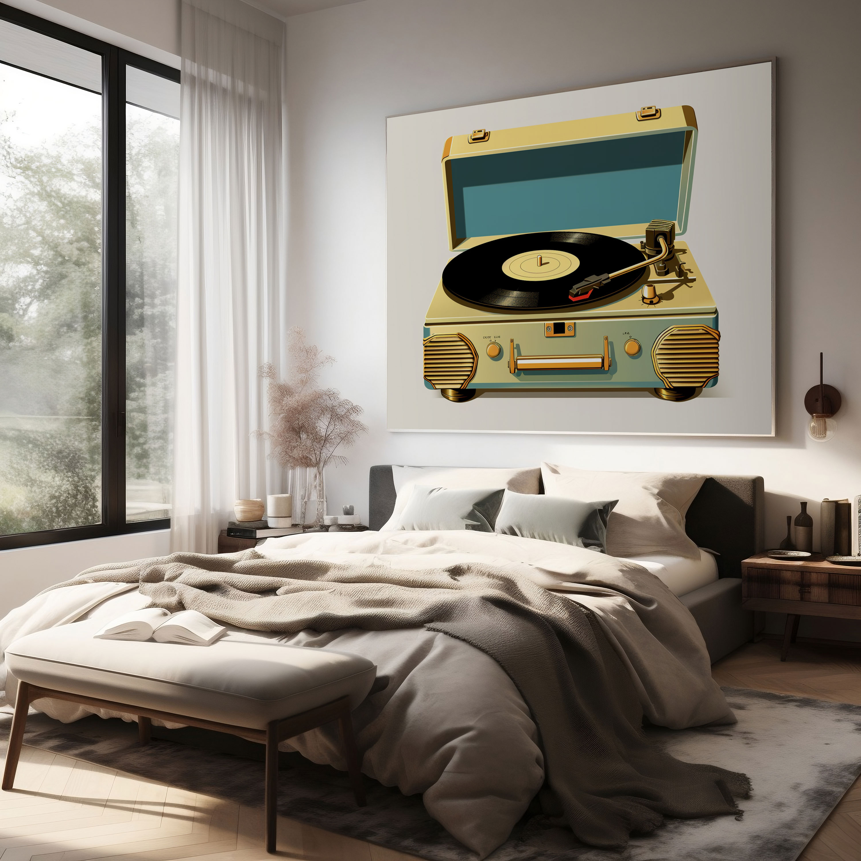Nostalgia Vintage-Style Illustration Canvas Print - Old Record Player - Nostalgia, Canvas Print, Canvas Wall Art, Golden Era Of Music