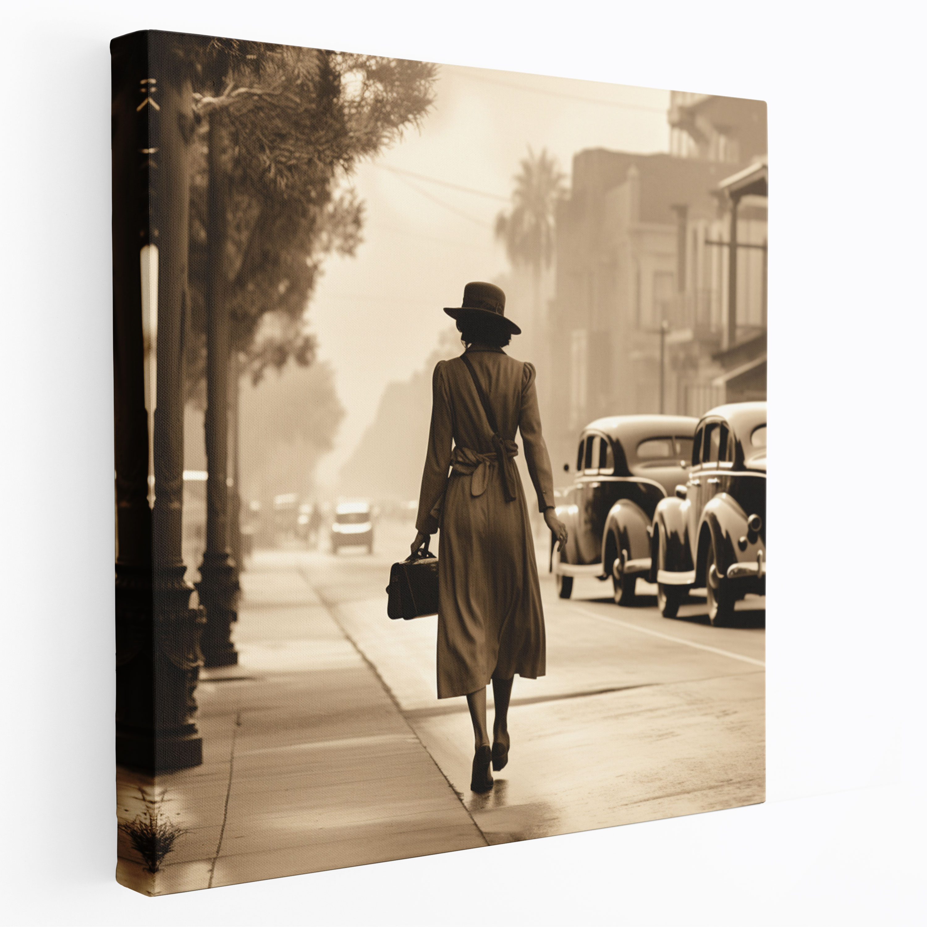 Nostalgia Canvas Print - Woman Walking Down The Street - Nostalgia, Wall Art, Wall Decoration, Vintage Sepia Photograph
