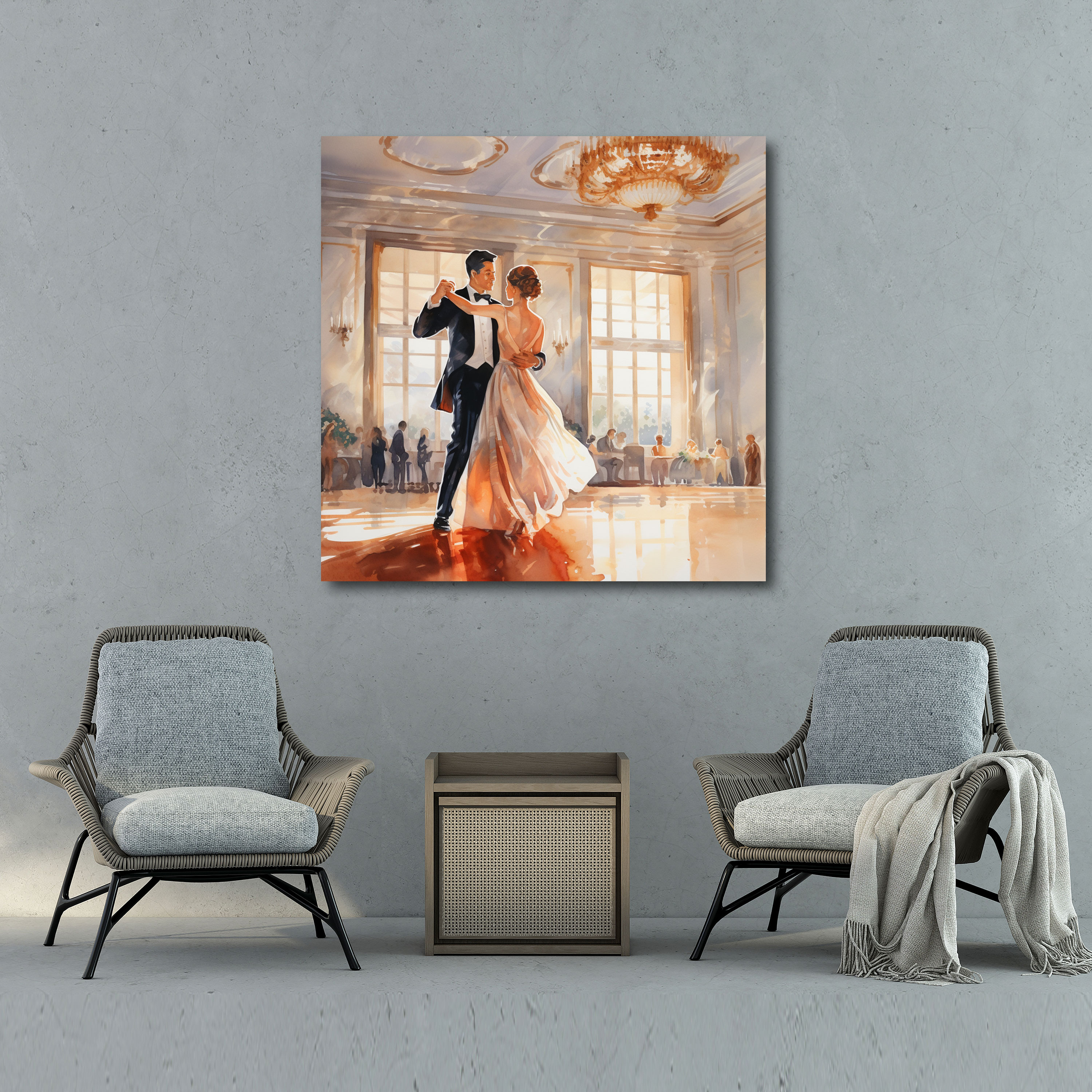 Nostaljik Retro Suluboya Kanvas Tablo - Nostalji Romantik Çift Retro Suluboya Resim