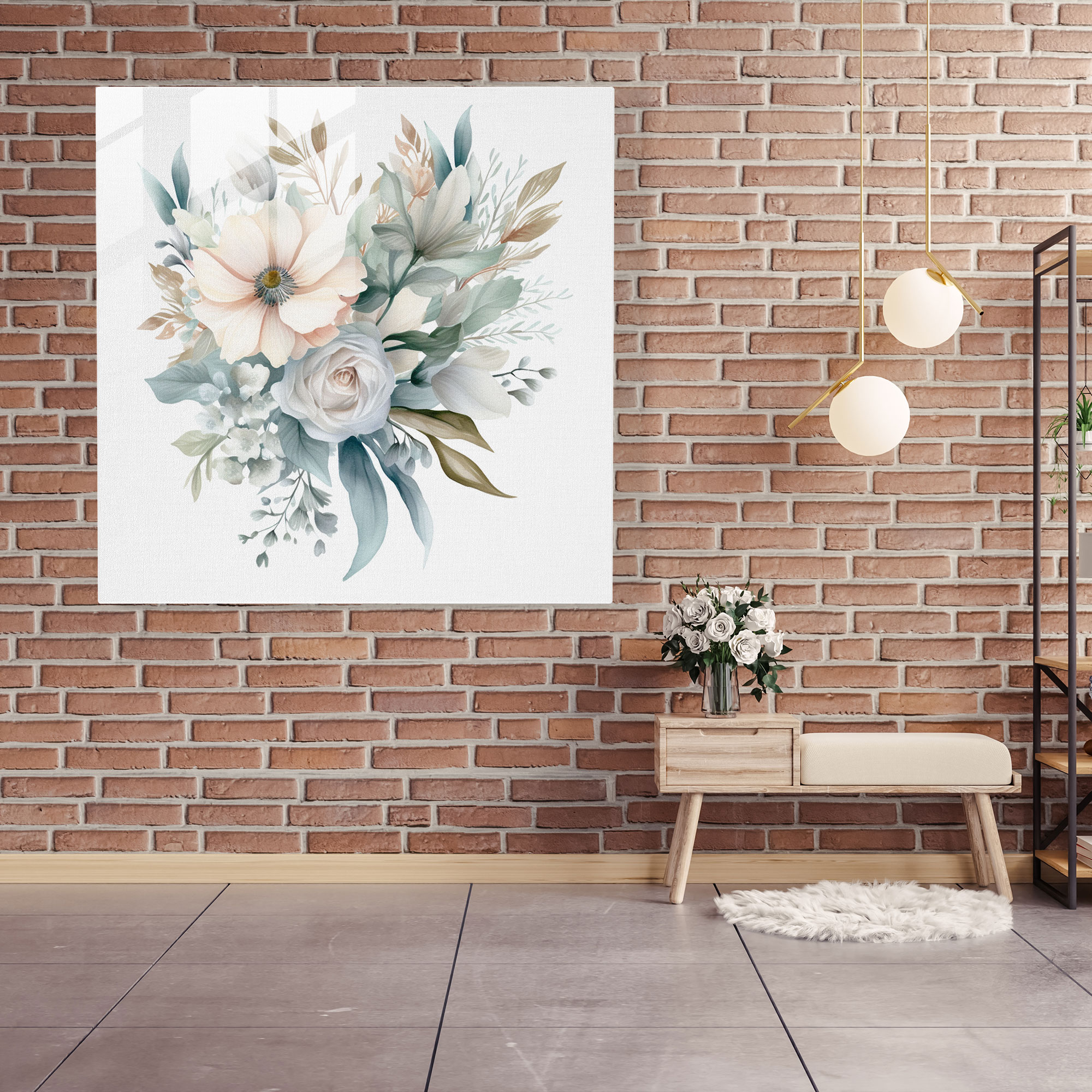 Nursery Glass Print - Watercolor Flower Bouquet - Nursery, Nursery Theme, Modern Art, Wall Decoration