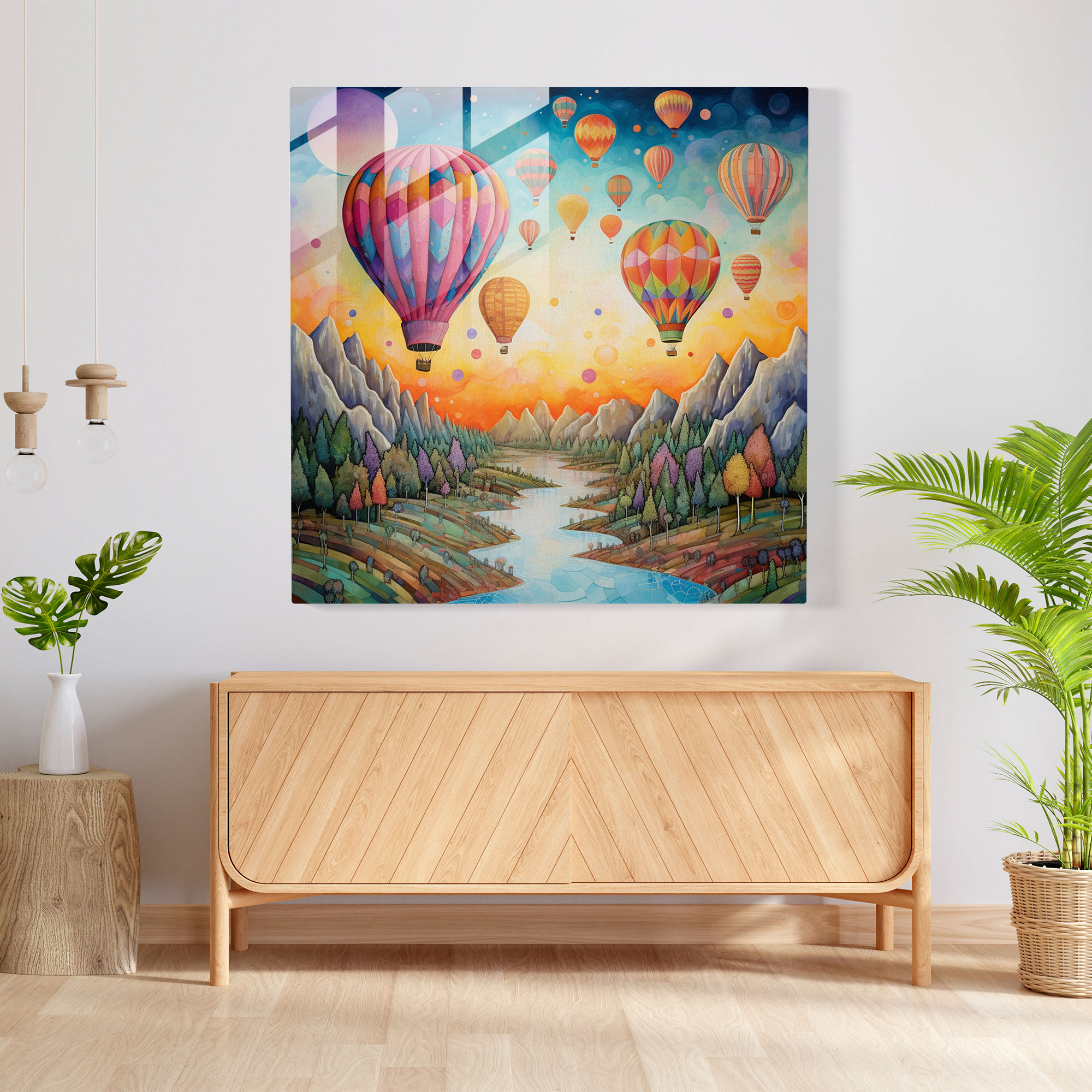 Nursery Glass Print - Whimsical Hot Air Balloons - Nursery, Glass Art, Glass Print, Modern Art