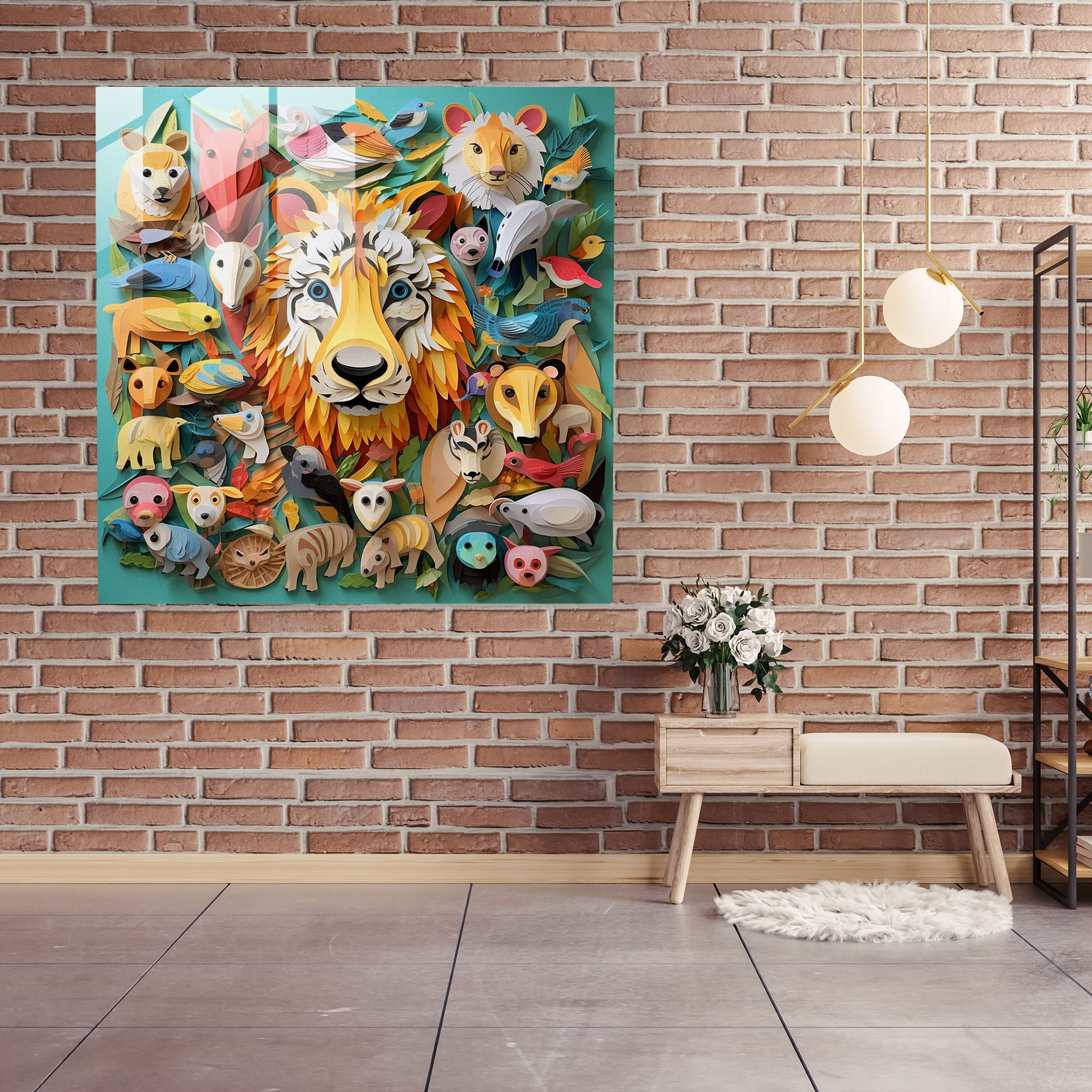 Nursery Glass Print - Whimsical Animal Collage - Nursery, Glass Art, Glass Wall Art, Home Decoration