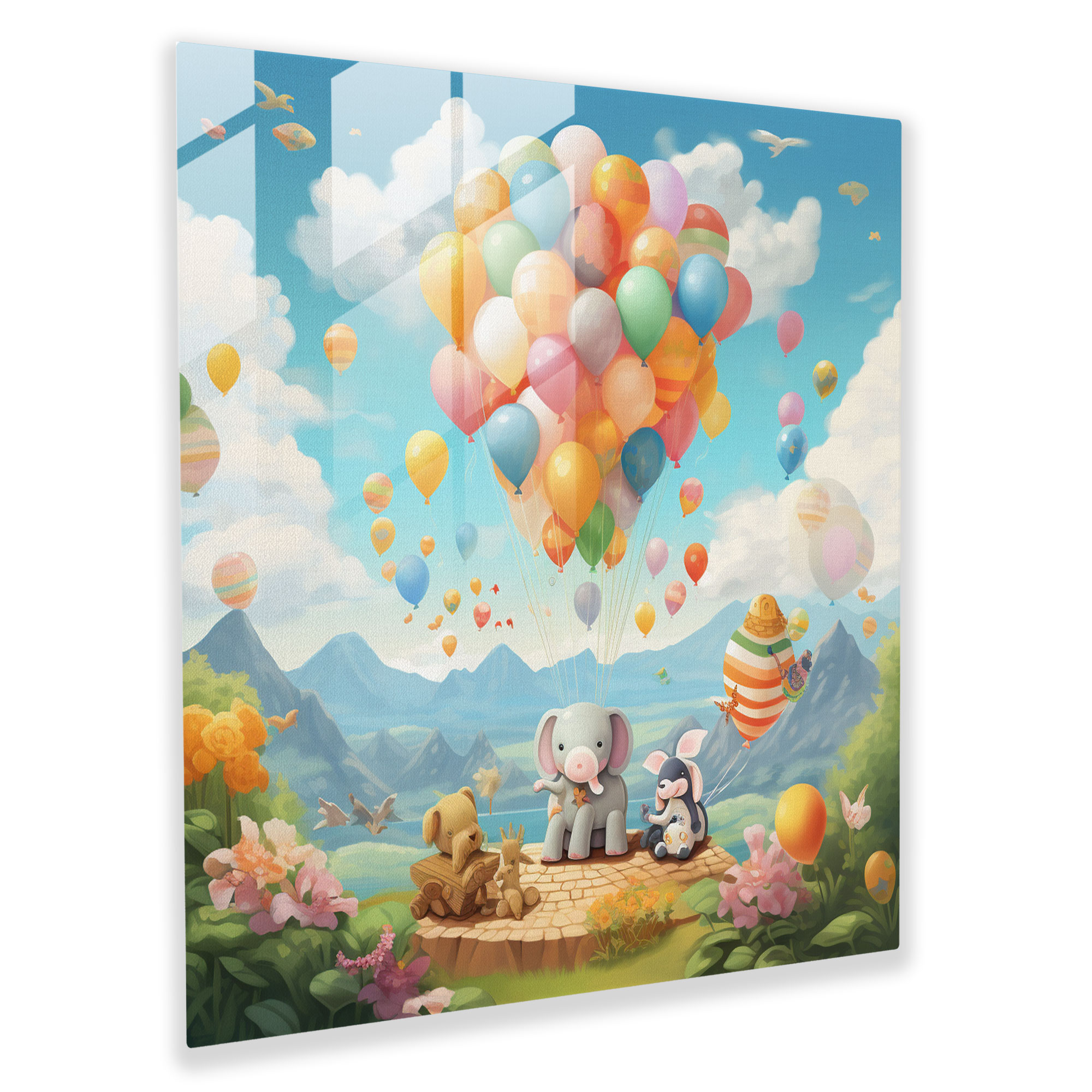Wunderbares Ballon-Kinderzimmer-Glasbild - Kinderzimmer fröhliche Atmosphäre modern art