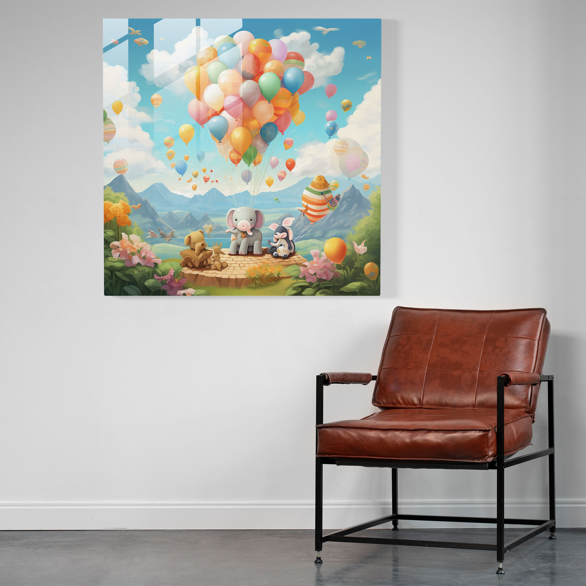 Wunderbares Ballon-Kinderzimmer-Glasbild - Kinderzimmer fröhliche Atmosphäre modern art