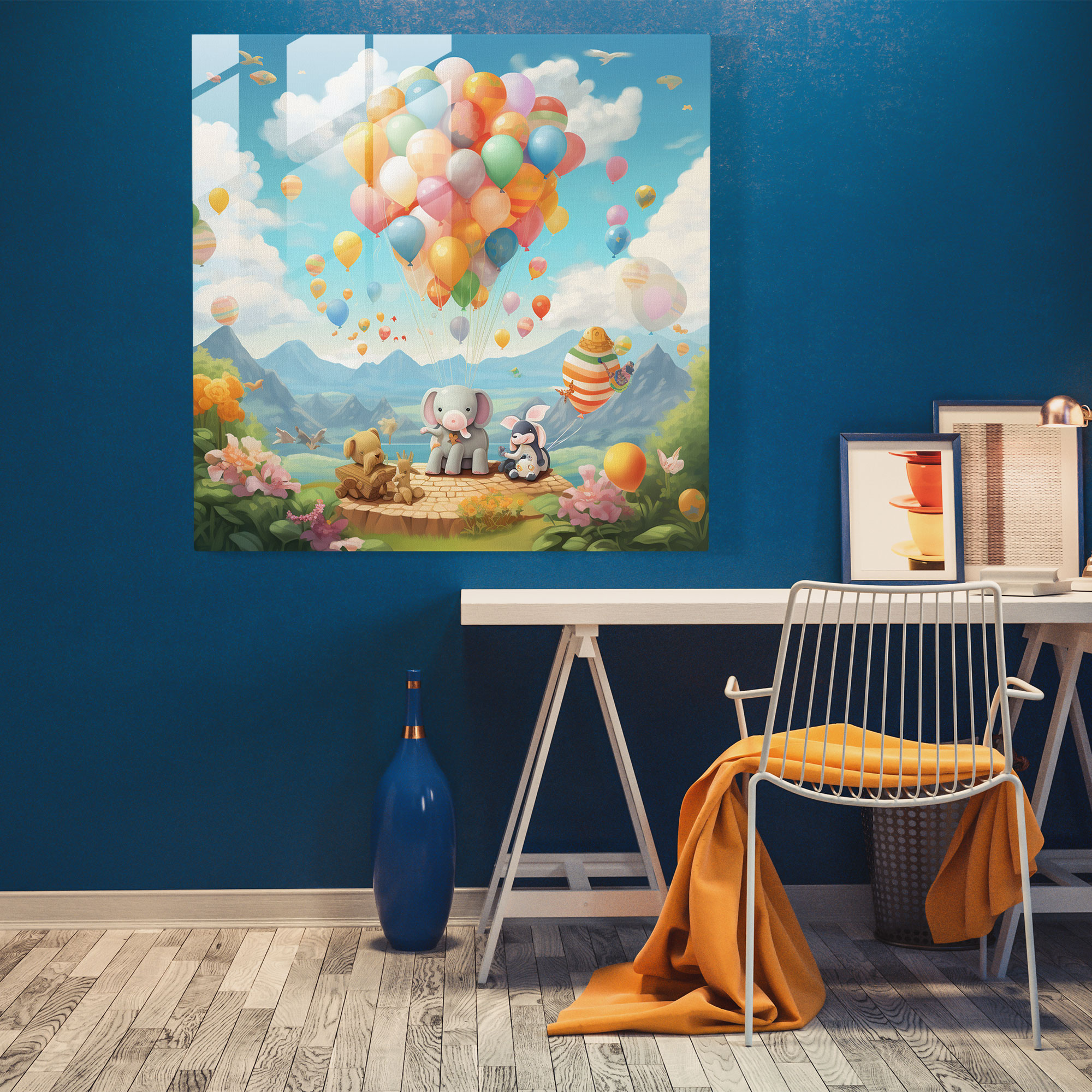 Wunderbares Ballon-Kinderzimmer-Glasbild - Kinderzimmer fröhliche Atmosphäre modern art
