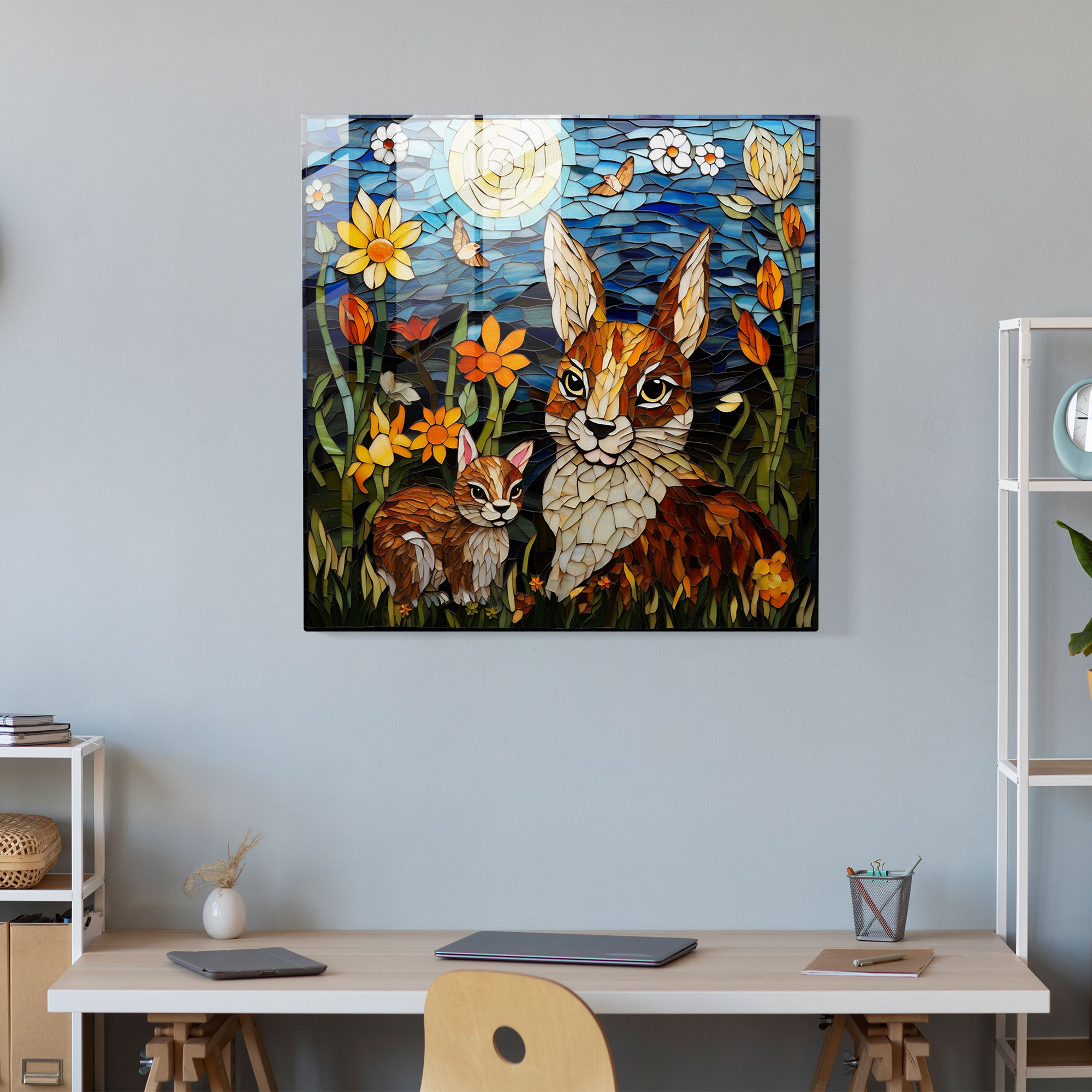 Glasbild für Kinderzimmer - Kinderzimmer Glas Wandkunst Niedliche Tiere Zarte Blumen