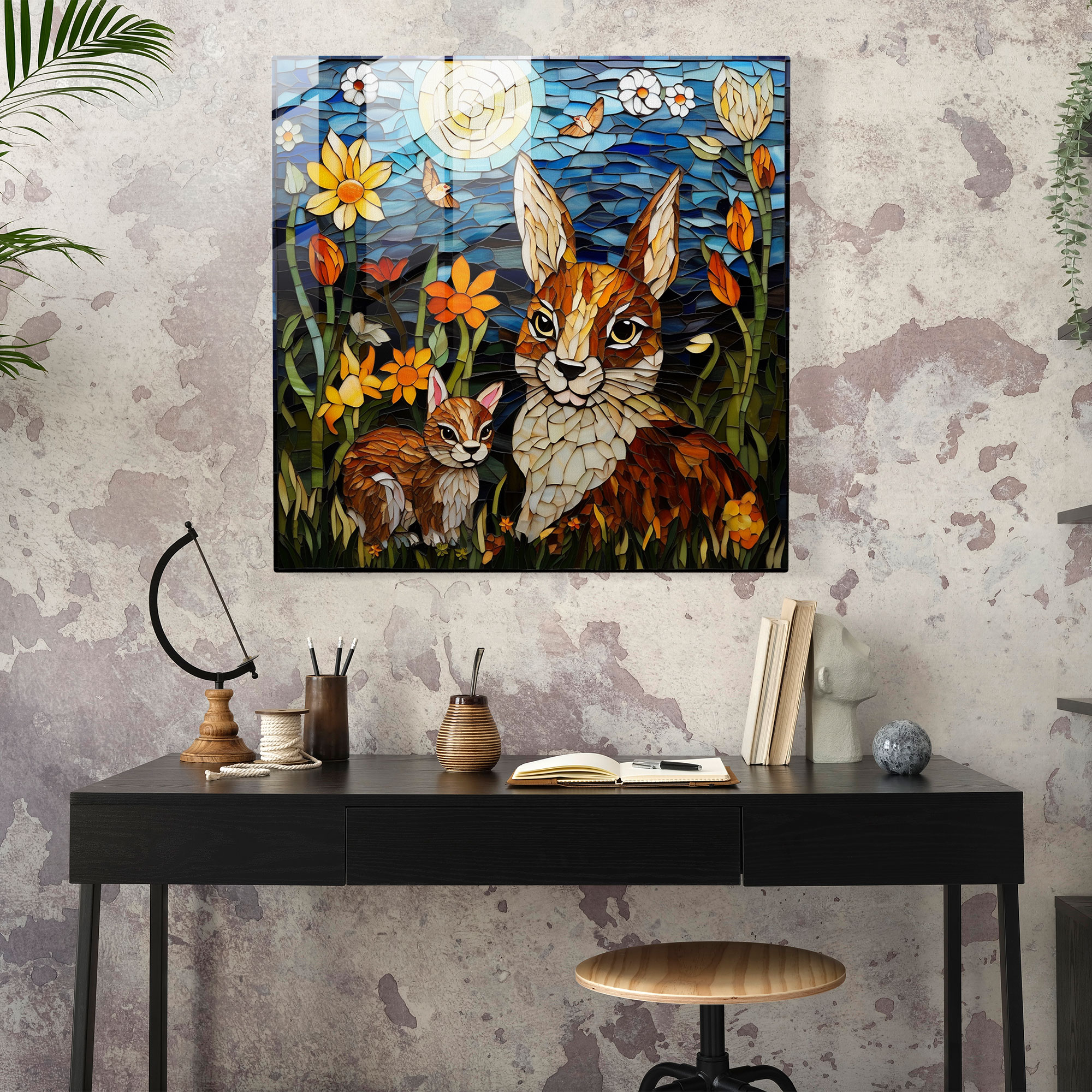 Glasbild für Kinderzimmer - Kinderzimmer Glas Wandkunst Niedliche Tiere Zarte Blumen