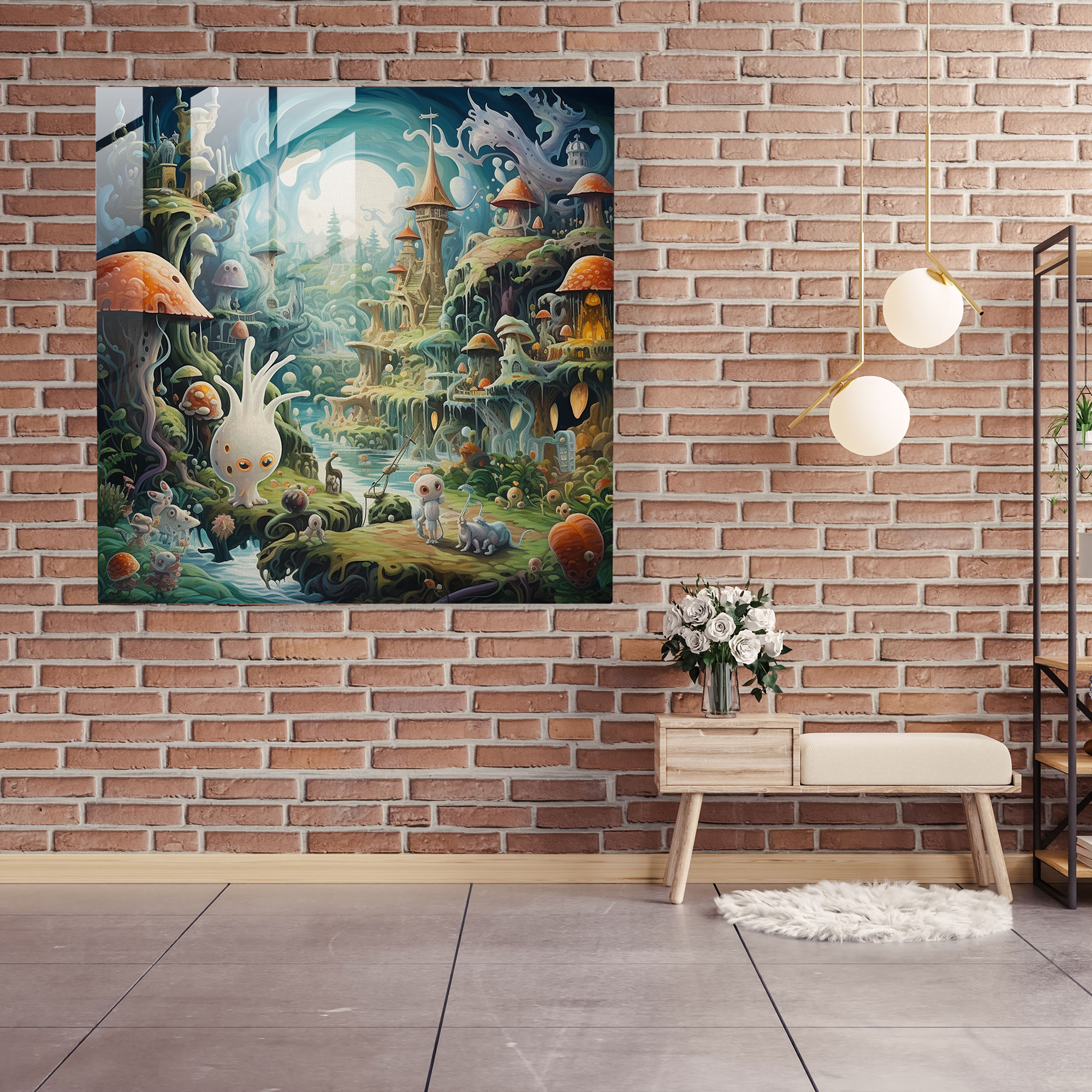 Glasbild Fantasy Kinderzimmer - Kinderzimmer Ölgemälde Dekoration für Zuhause Glas-Kunst