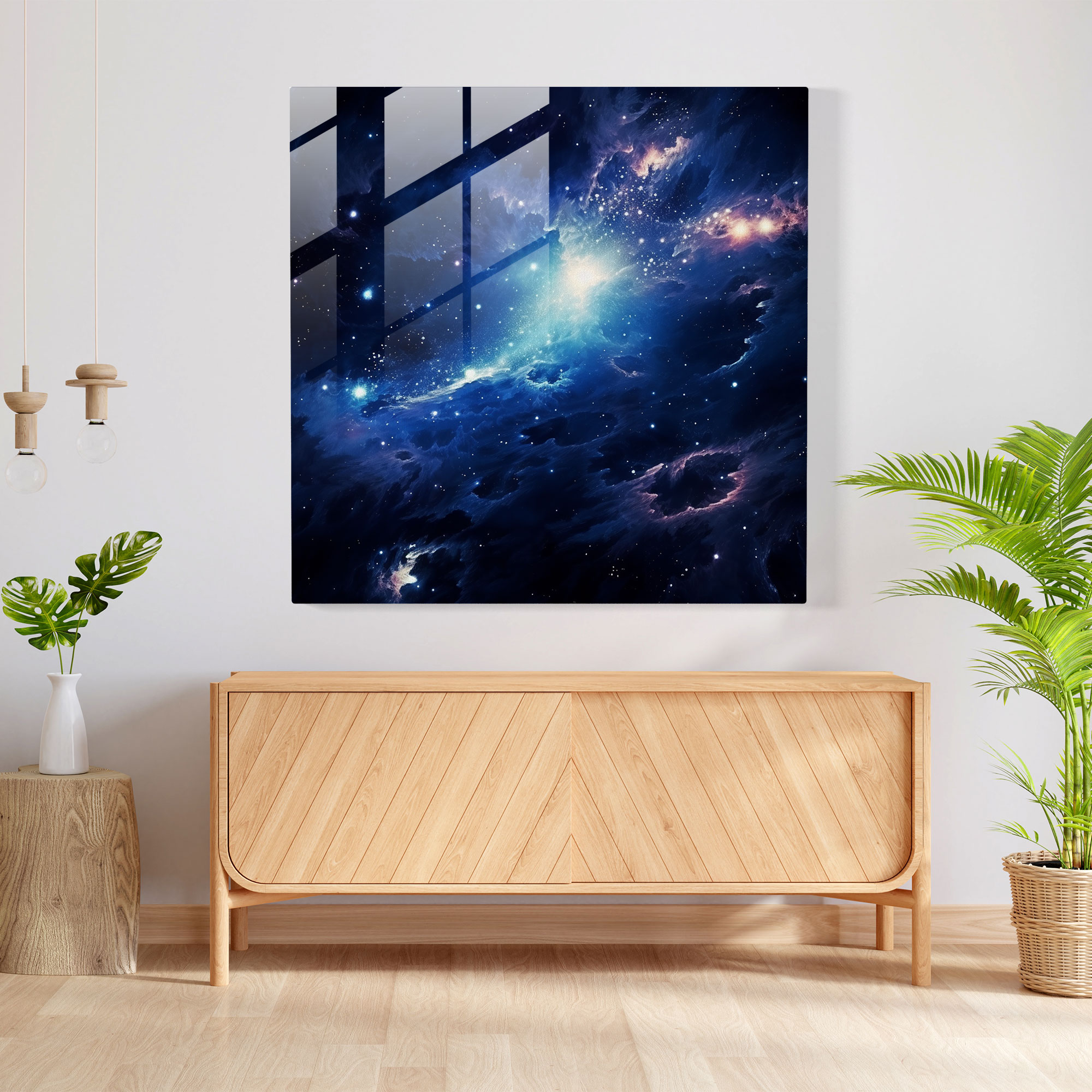Navy Blue Galaxy Glass Print - Navy Blue, Navy Blue, Glass Print, Home Decoration