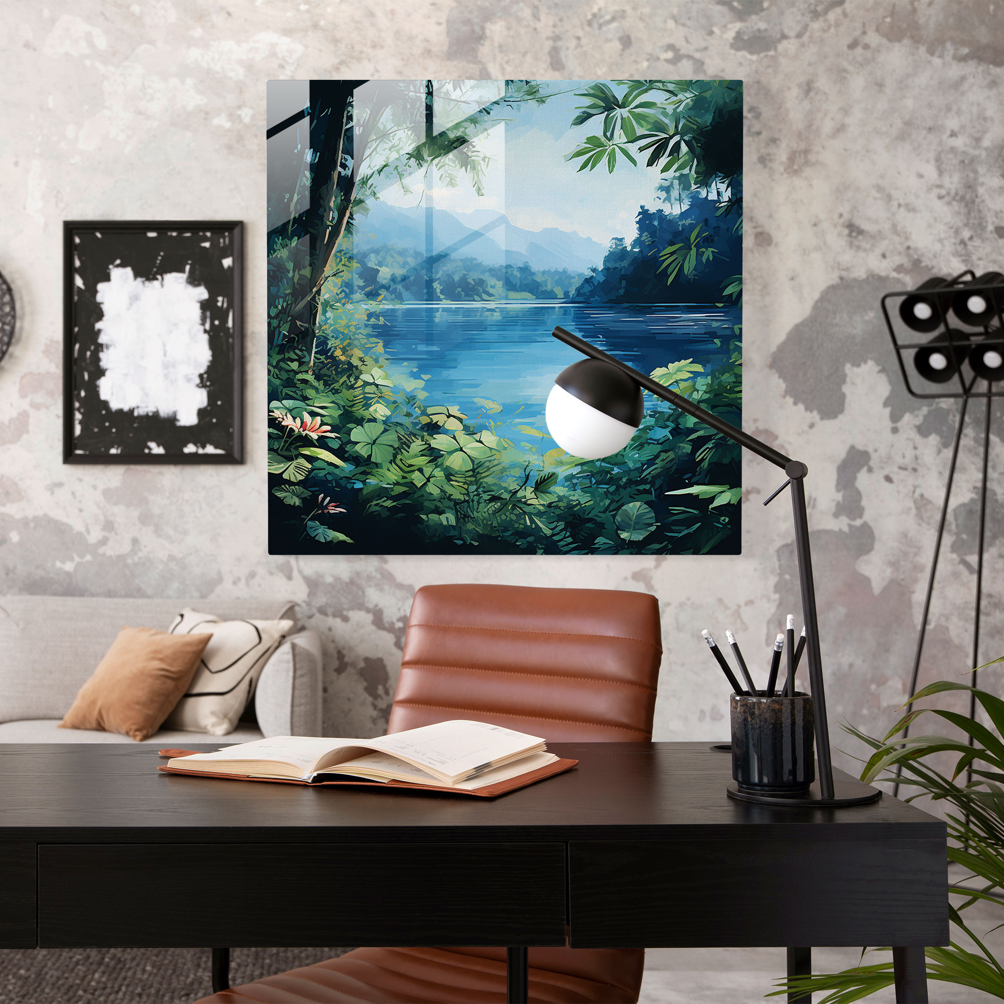Açık Mavi Göl Cam Tablo - Ev Dekorasyonu Cam Sanat