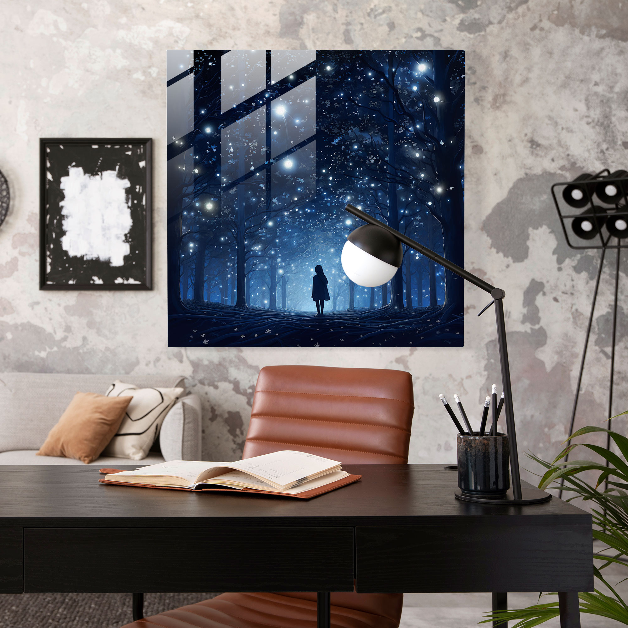 Lacivert Gece Gökyüzü Cam Tablo - Lacivert Hayranlık Gece Gökyüzü Modern Sanat