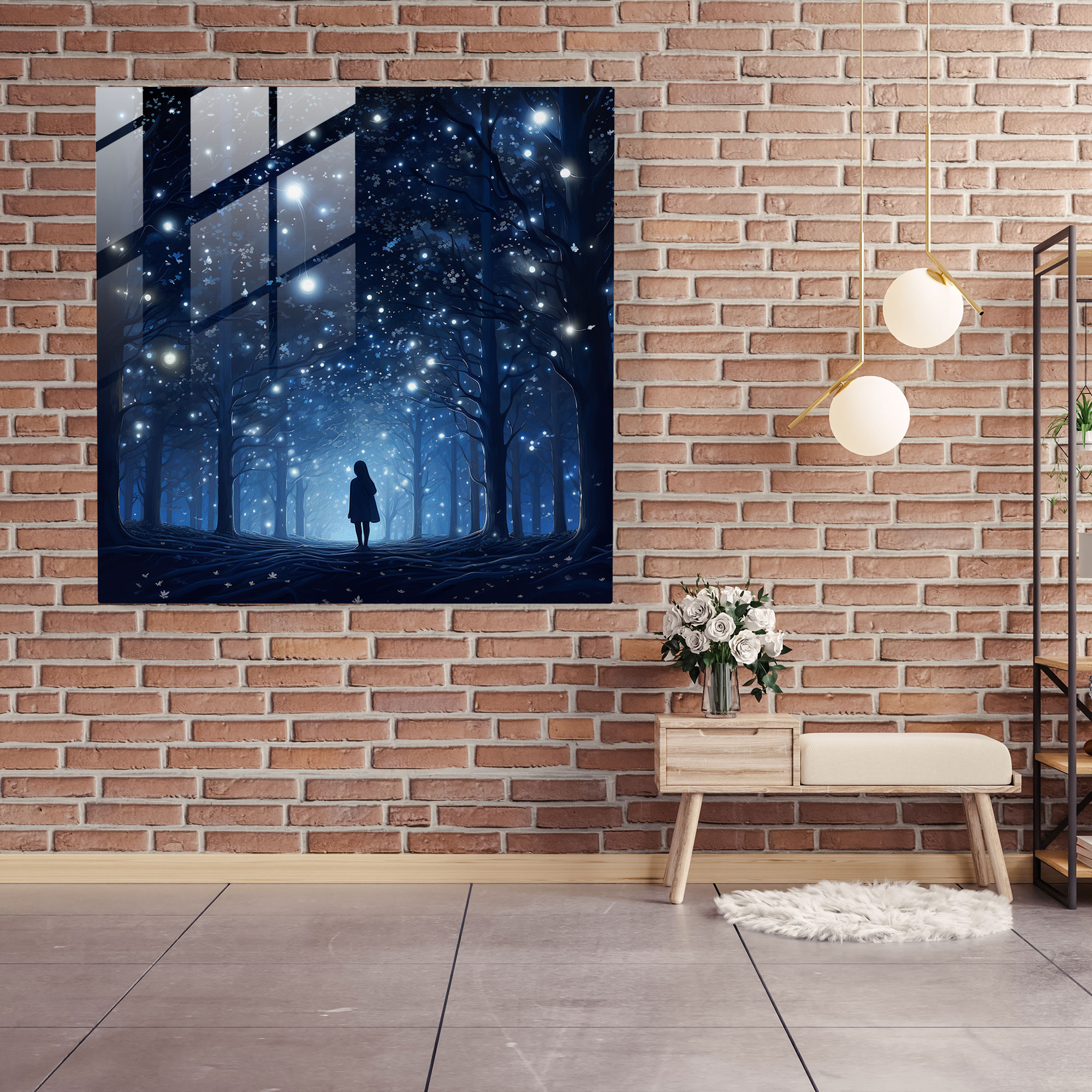 Lacivert Gece Gökyüzü Cam Tablo - Lacivert Hayranlık Gece Gökyüzü Modern Sanat