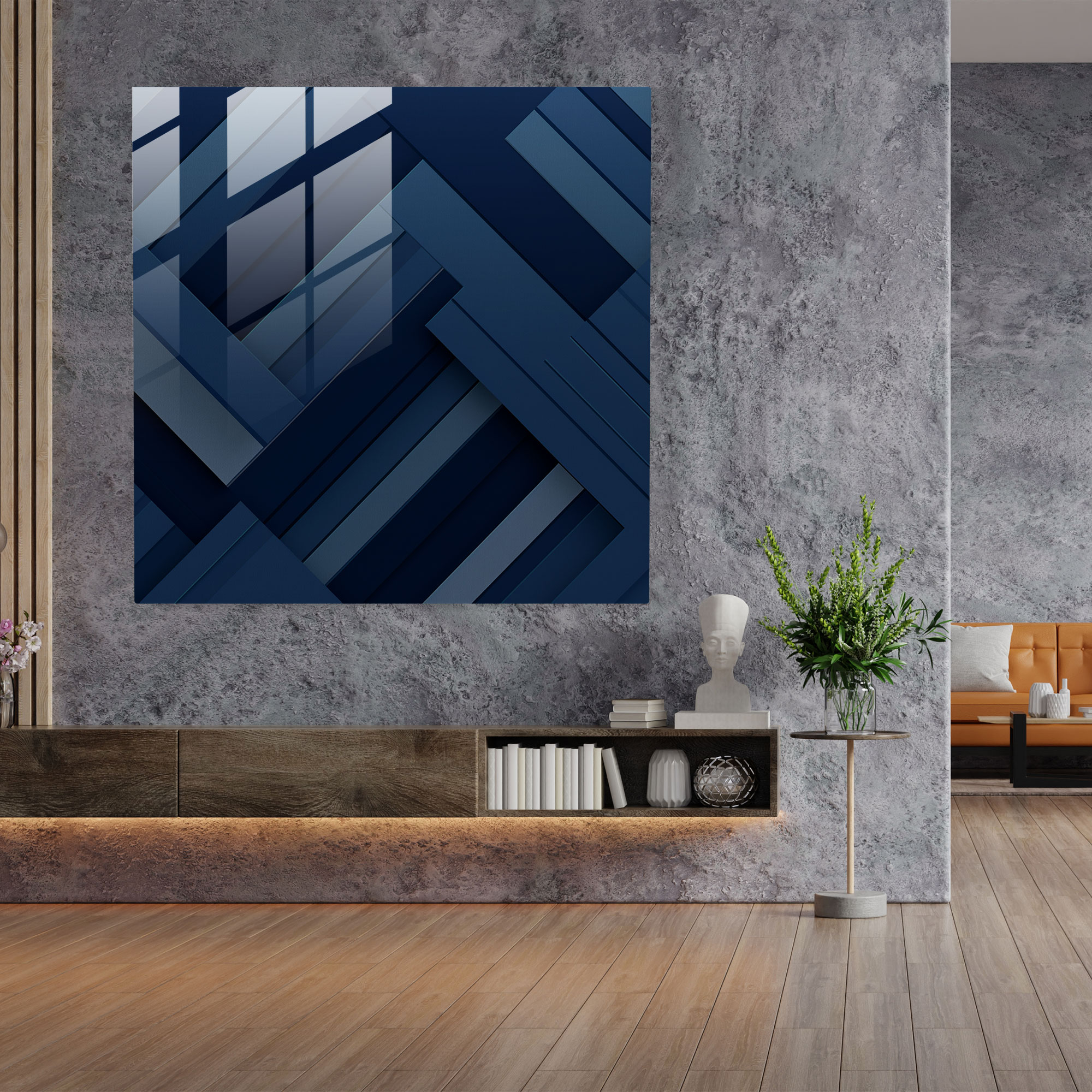 Navy Blue Geometric Glass Print - Navy Blue, Clean Lines, Glass Print, Navy Blue