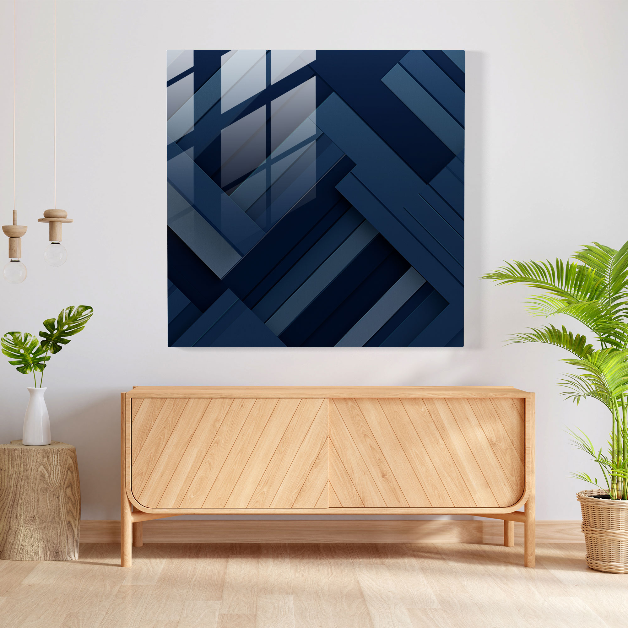 Navy Blue Geometric Glass Print - Navy Blue, Clean Lines, Glass Print, Navy Blue