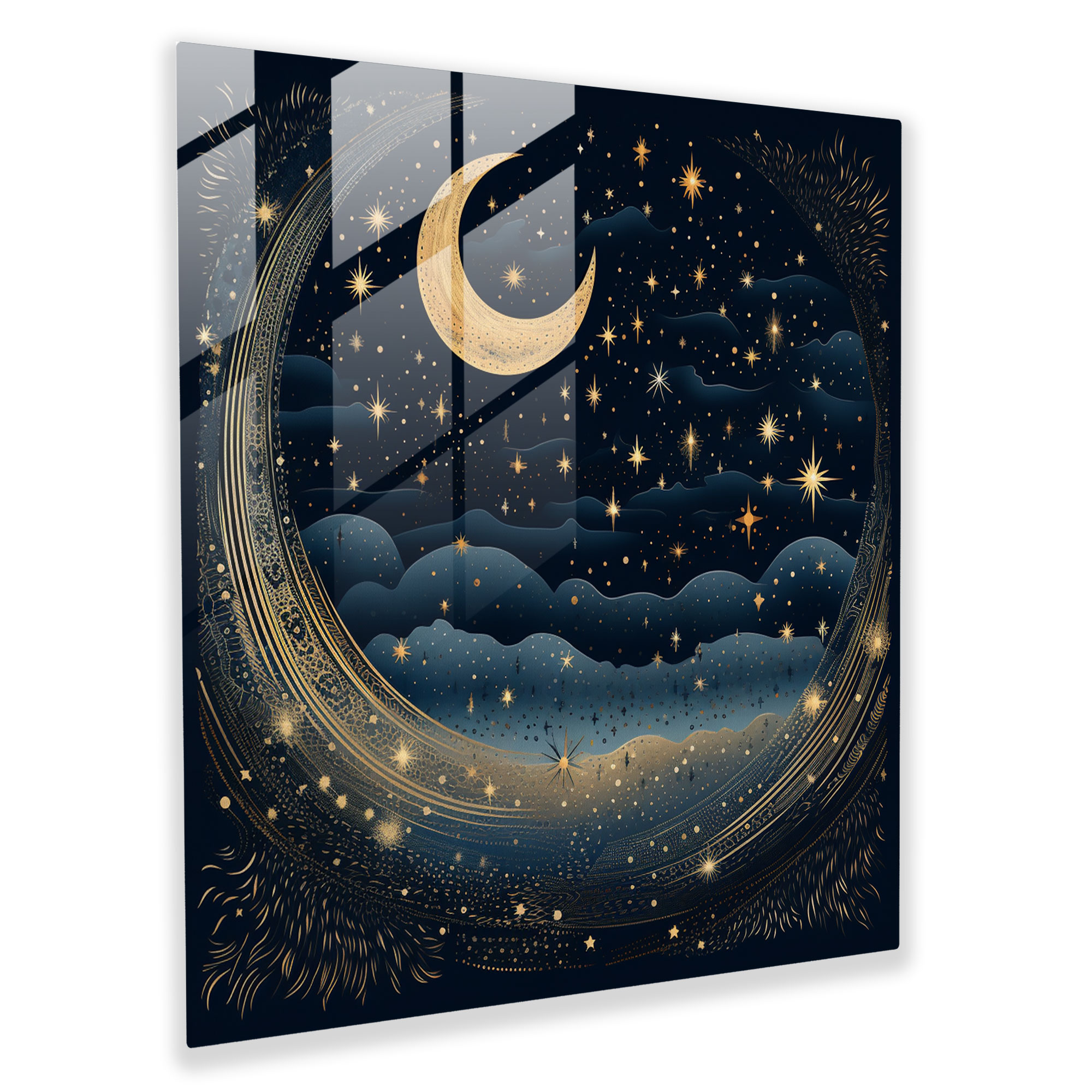 Starry Night Navy Blue Glass Print - Navy Blue, Night Sky, Glass Print, Moon