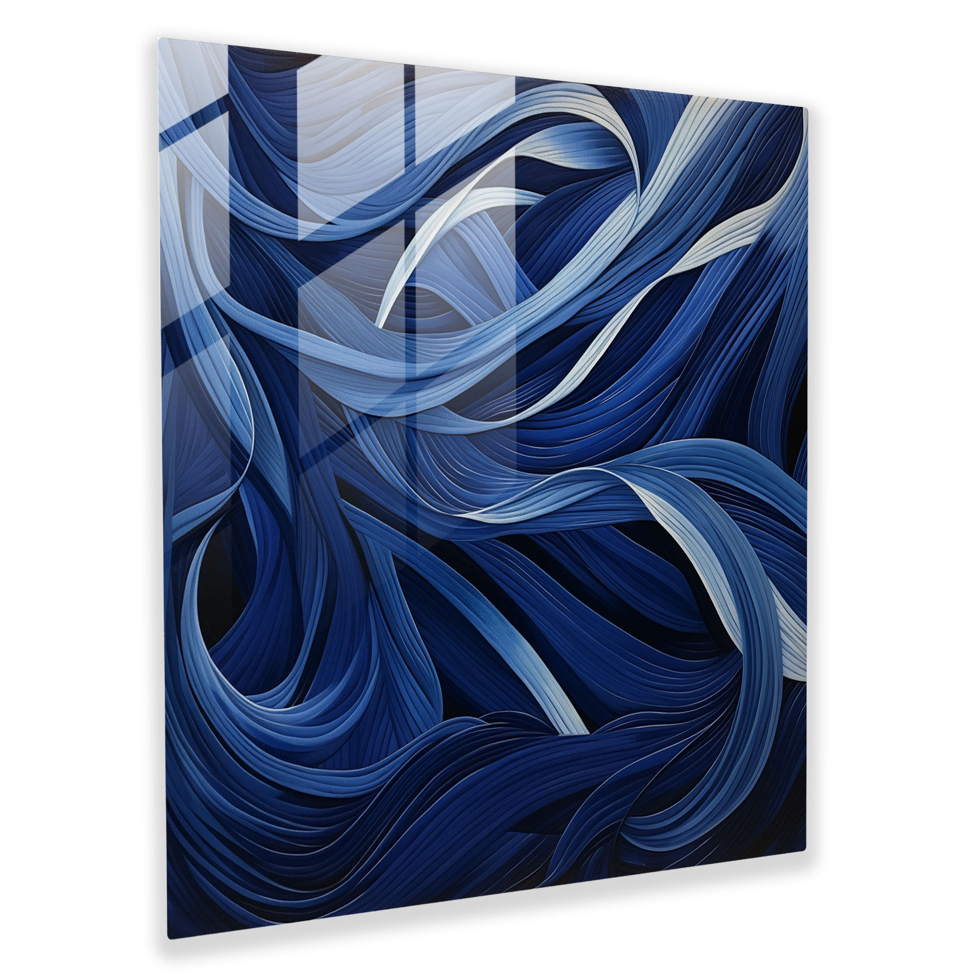 Abstract Movements Navy Blue Glass Print - Navy Blue, Glass Wall Art, Movement, Modern Art