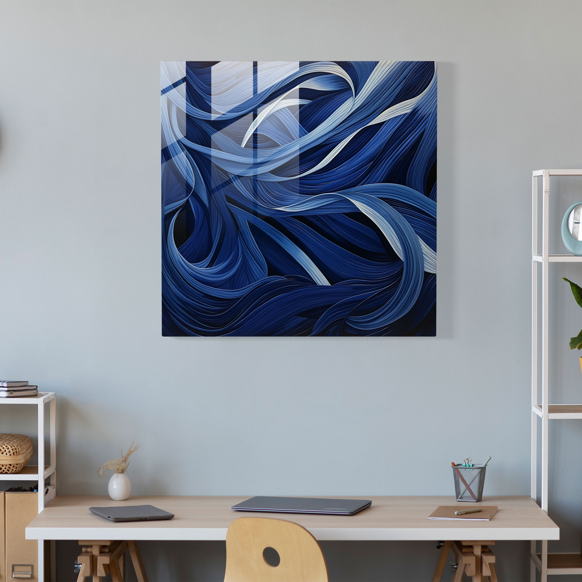 Abstract Movements Navy Blue Glass Print - Navy Blue, Glass Wall Art, Movement, Modern Art