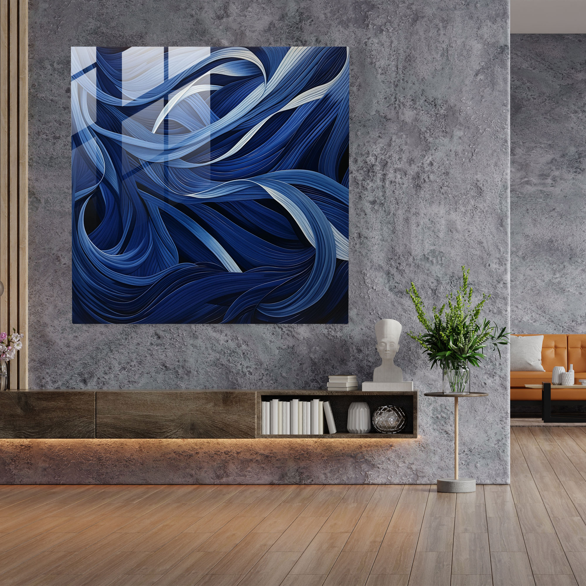 Abstract Movements Navy Blue Glass Print - Navy Blue, Glass Wall Art, Movement, Modern Art