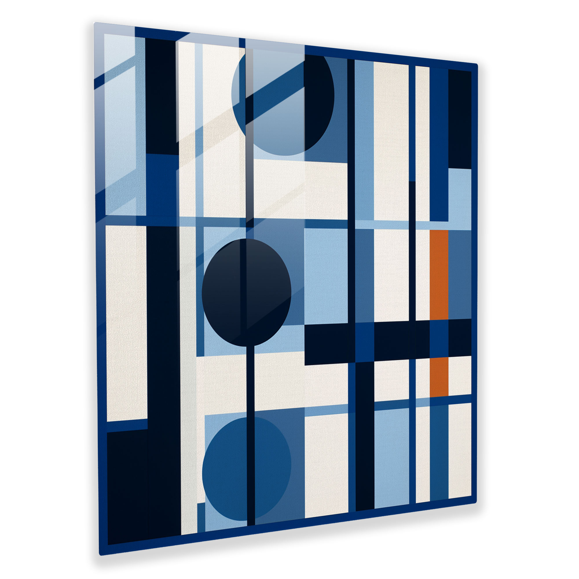 Navy Blue Geometric Glass Print - Navy Blue, Glass Art, Glass Wall Art, Home Decoration