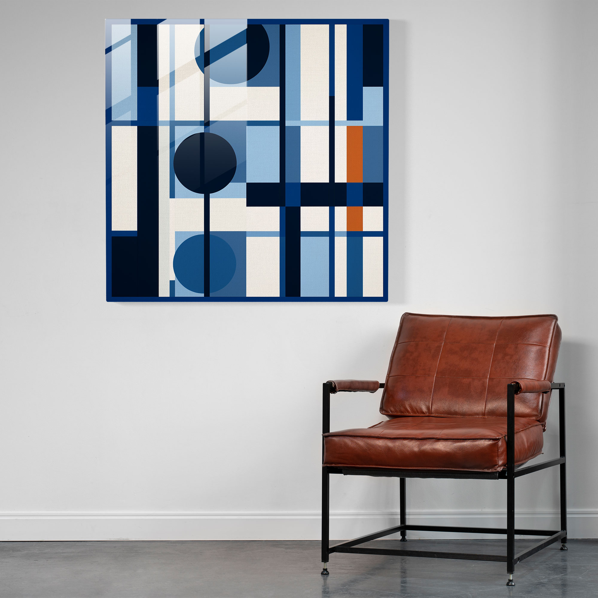 Navy Blue Geometric Glass Print - Navy Blue, Glass Art, Glass Wall Art, Home Decoration