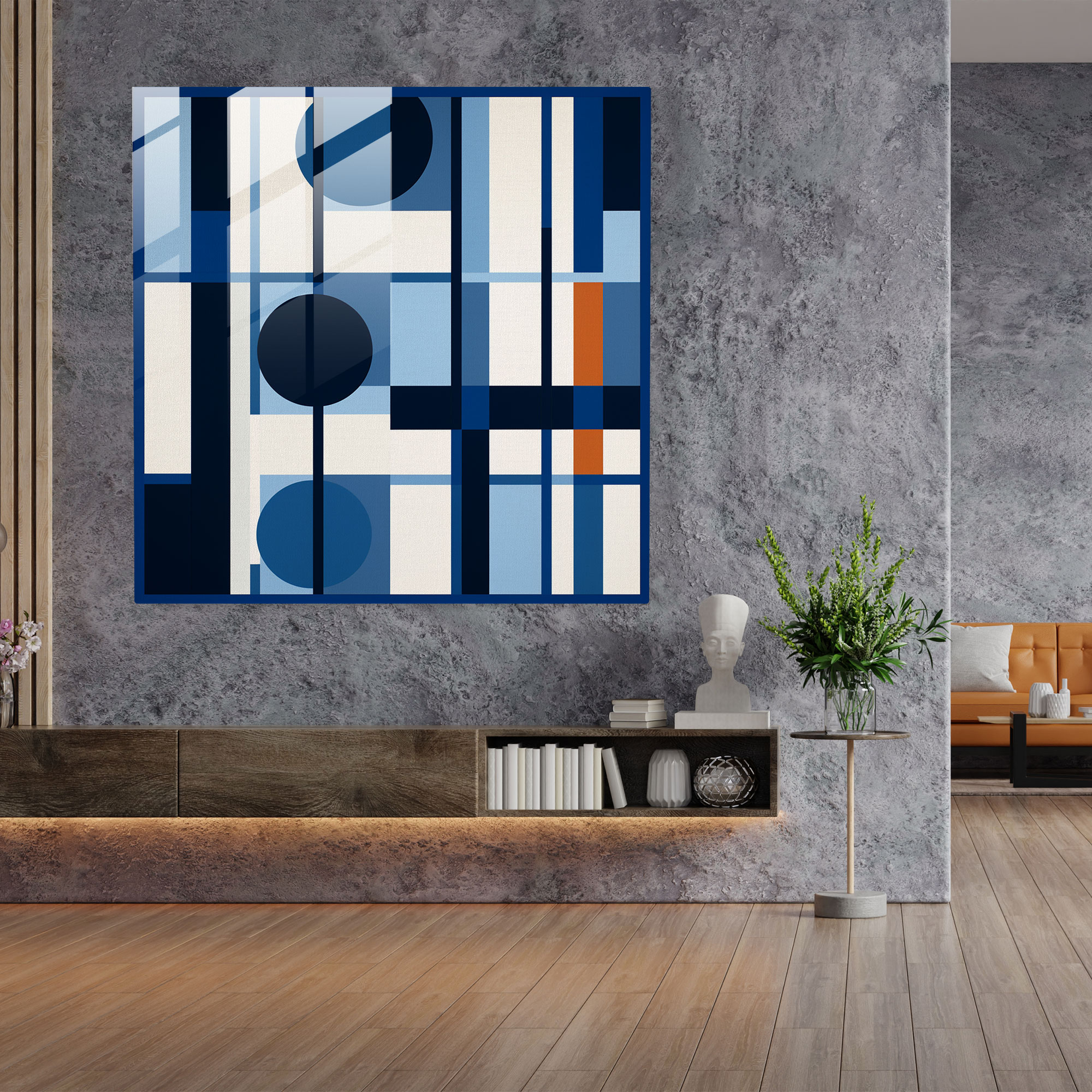 Navy Blue Geometric Glass Print - Navy Blue, Glass Art, Glass Wall Art, Home Decoration