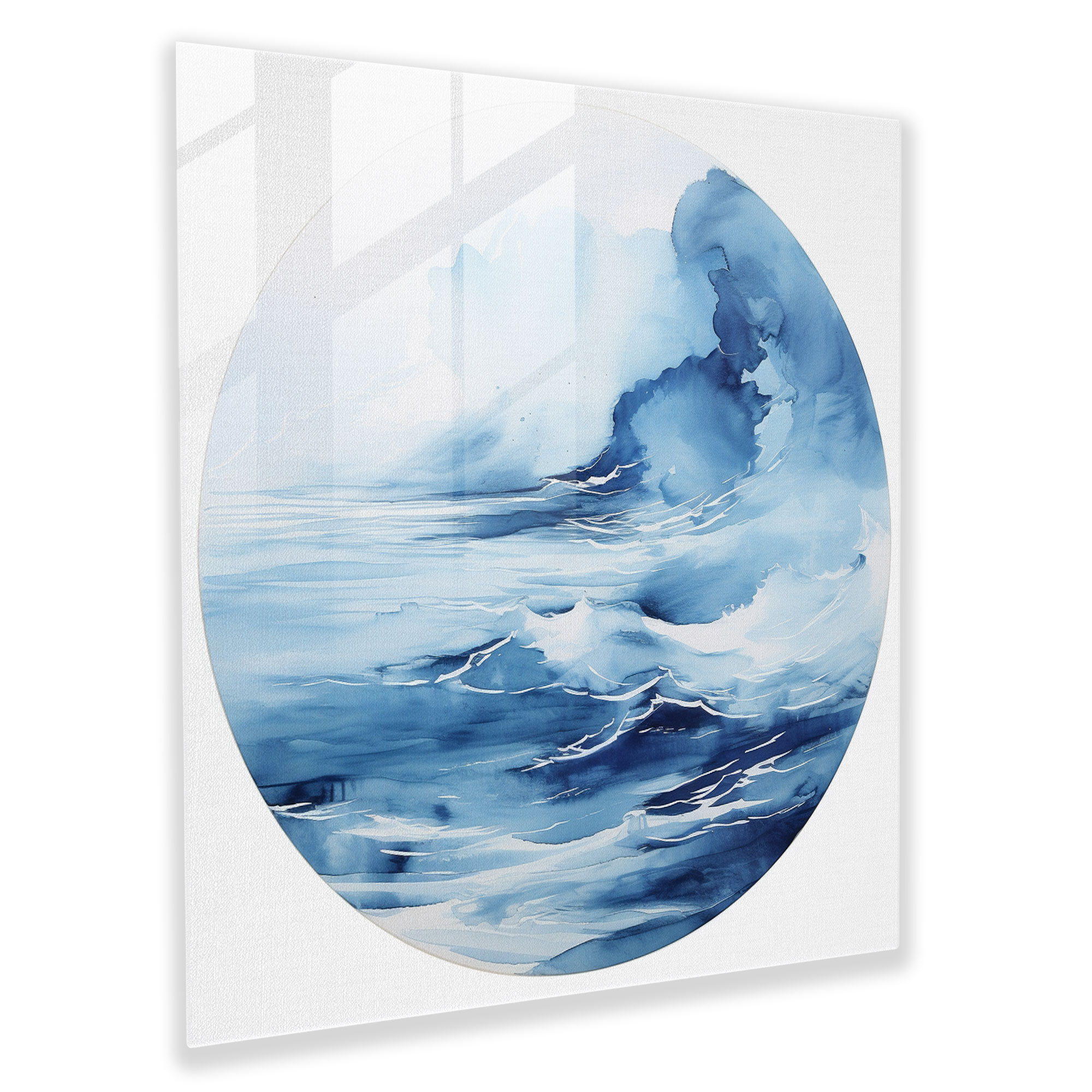 Navy Blue Watercolor Landscape Glass Print - Navy Blue, Home Decoration, Glass Print, Navy Blue