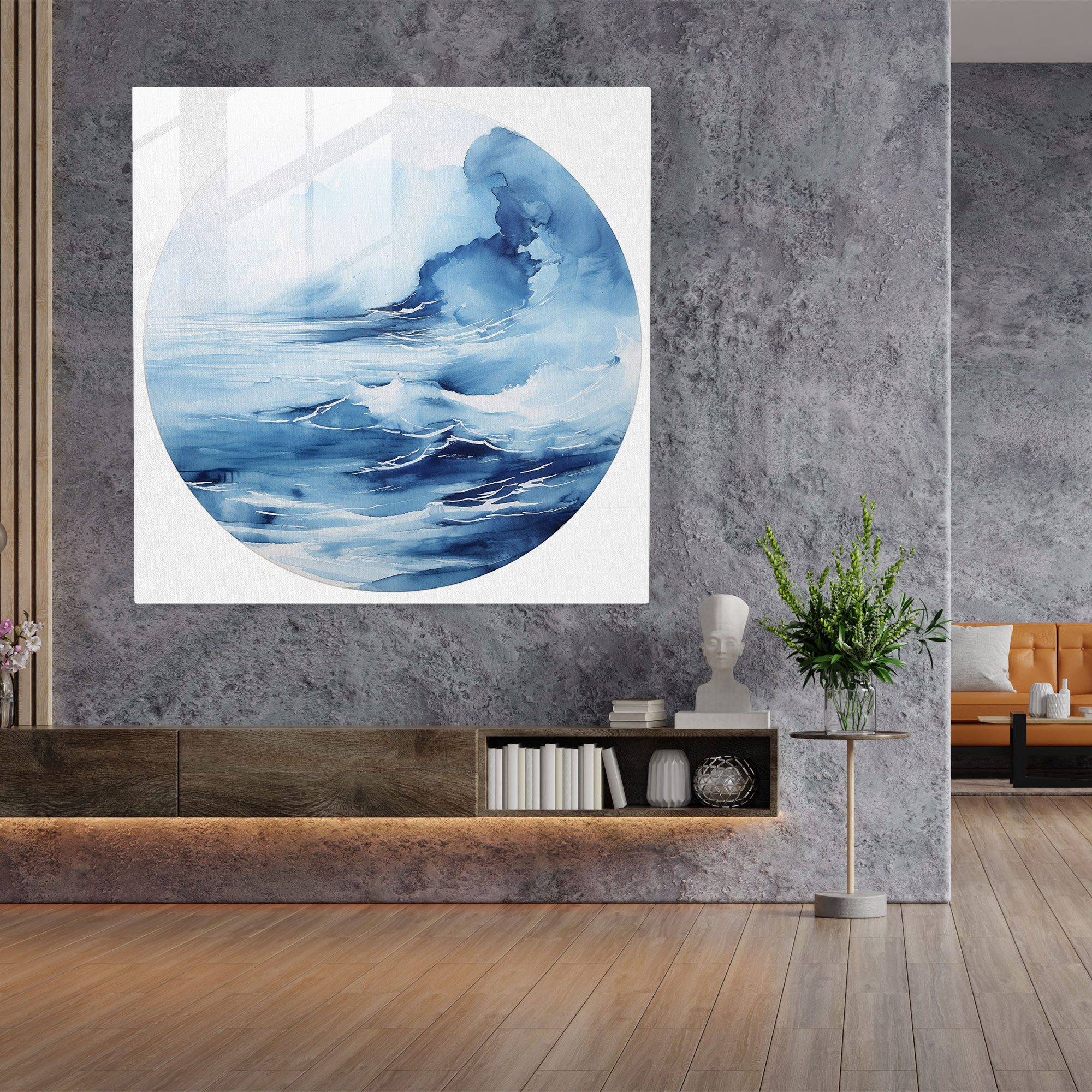Navy Blue Watercolor Landscape Glass Print - Navy Blue, Home Decoration, Glass Print, Navy Blue