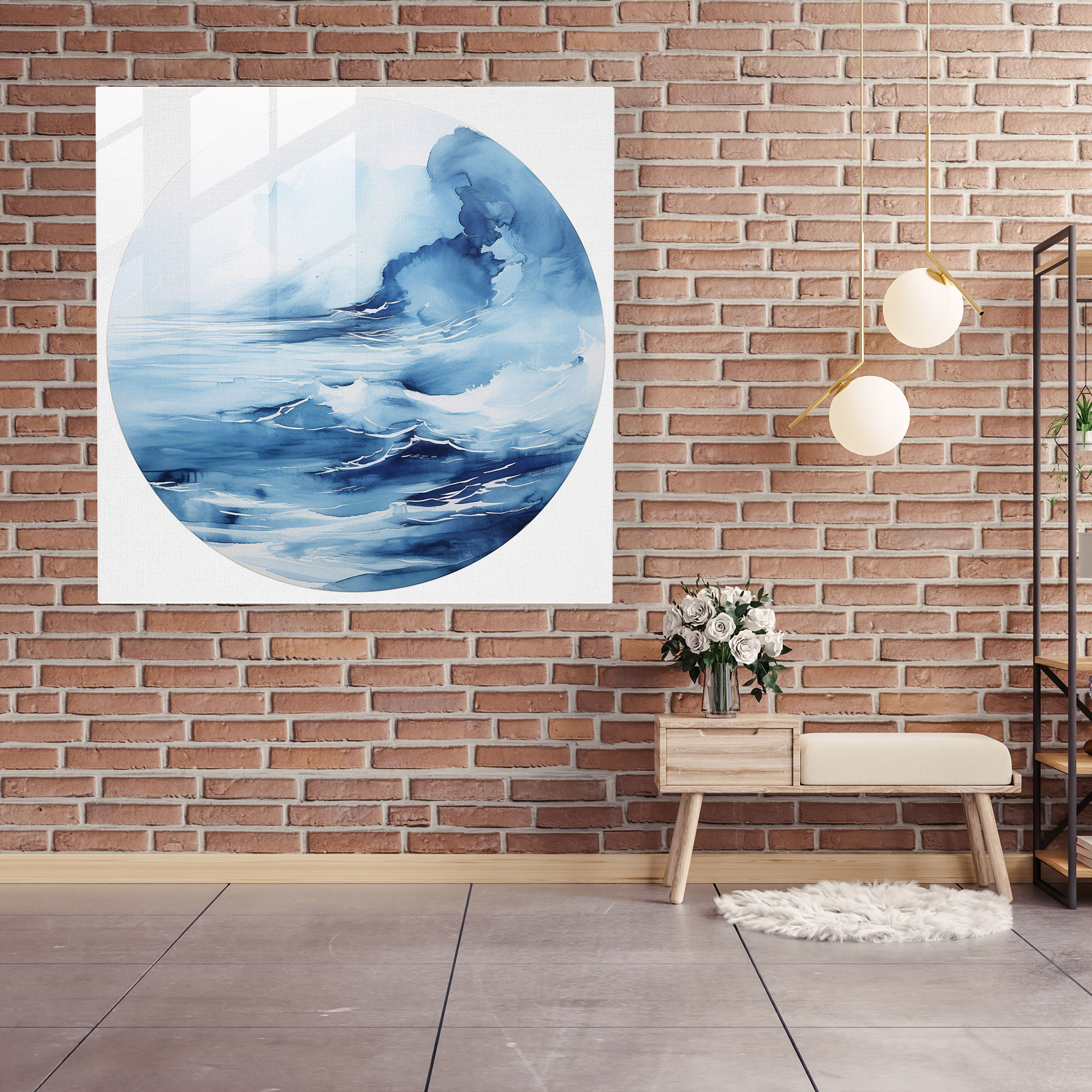 Navy Blue Watercolor Landscape Glass Print - Navy Blue, Home Decoration, Glass Print, Navy Blue