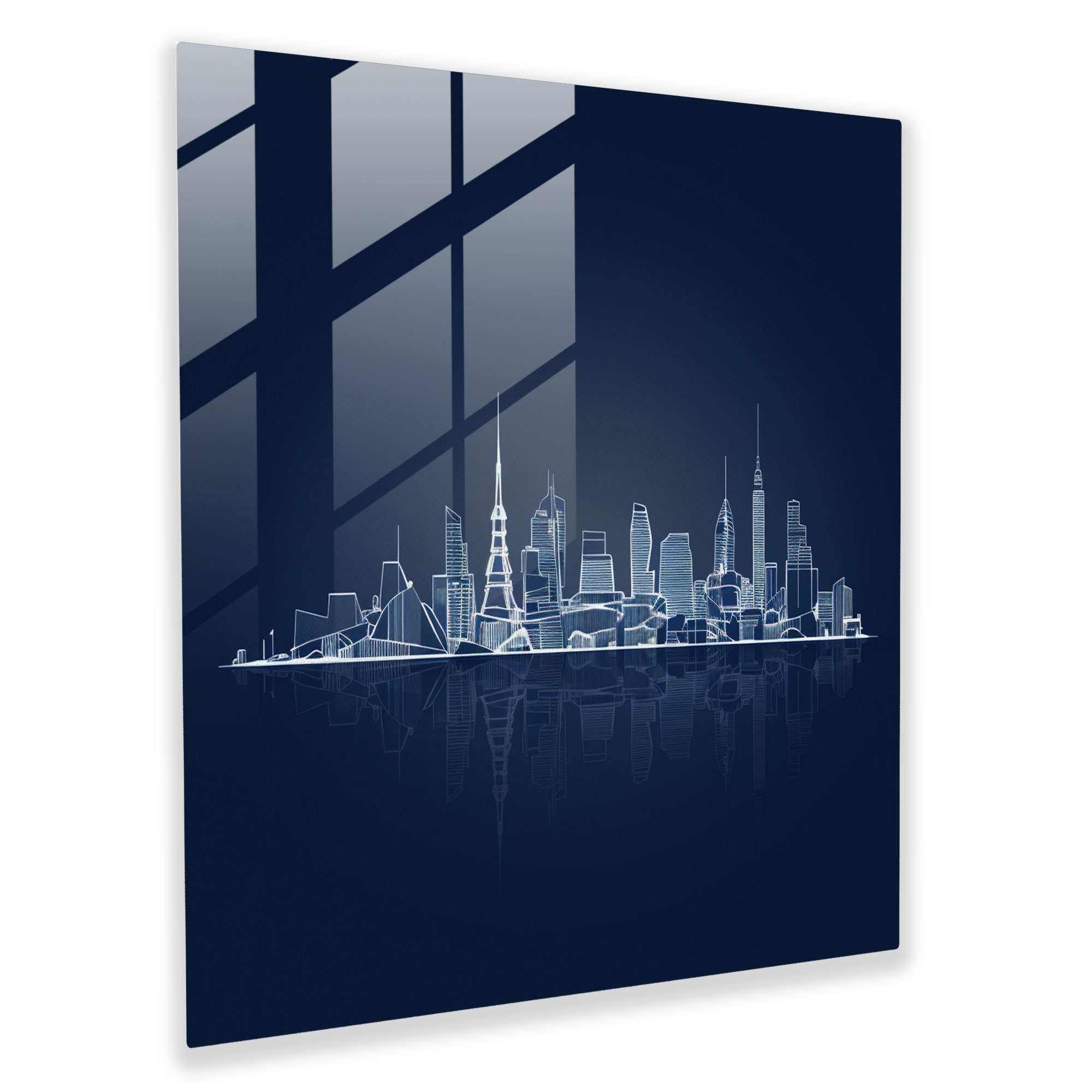 Navy Blue City Landmarks Glass Print - Navy Blue, City Landmarks, Glass Print, Minimalist Silhouette