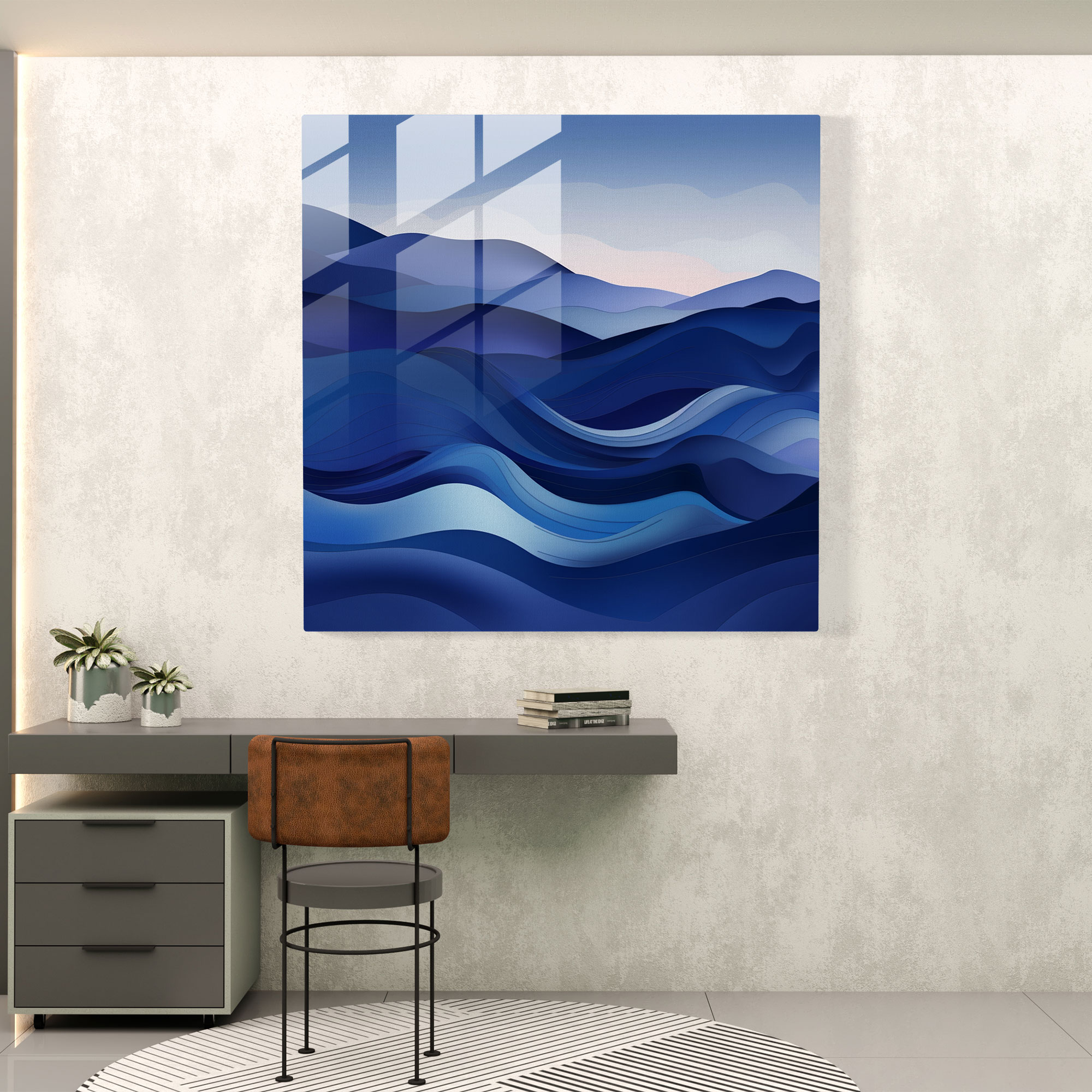 Navy Blue Abstract Landscape Glass Print - Navy Blue, Glass Print, Abstract Landscape, Navy Blue